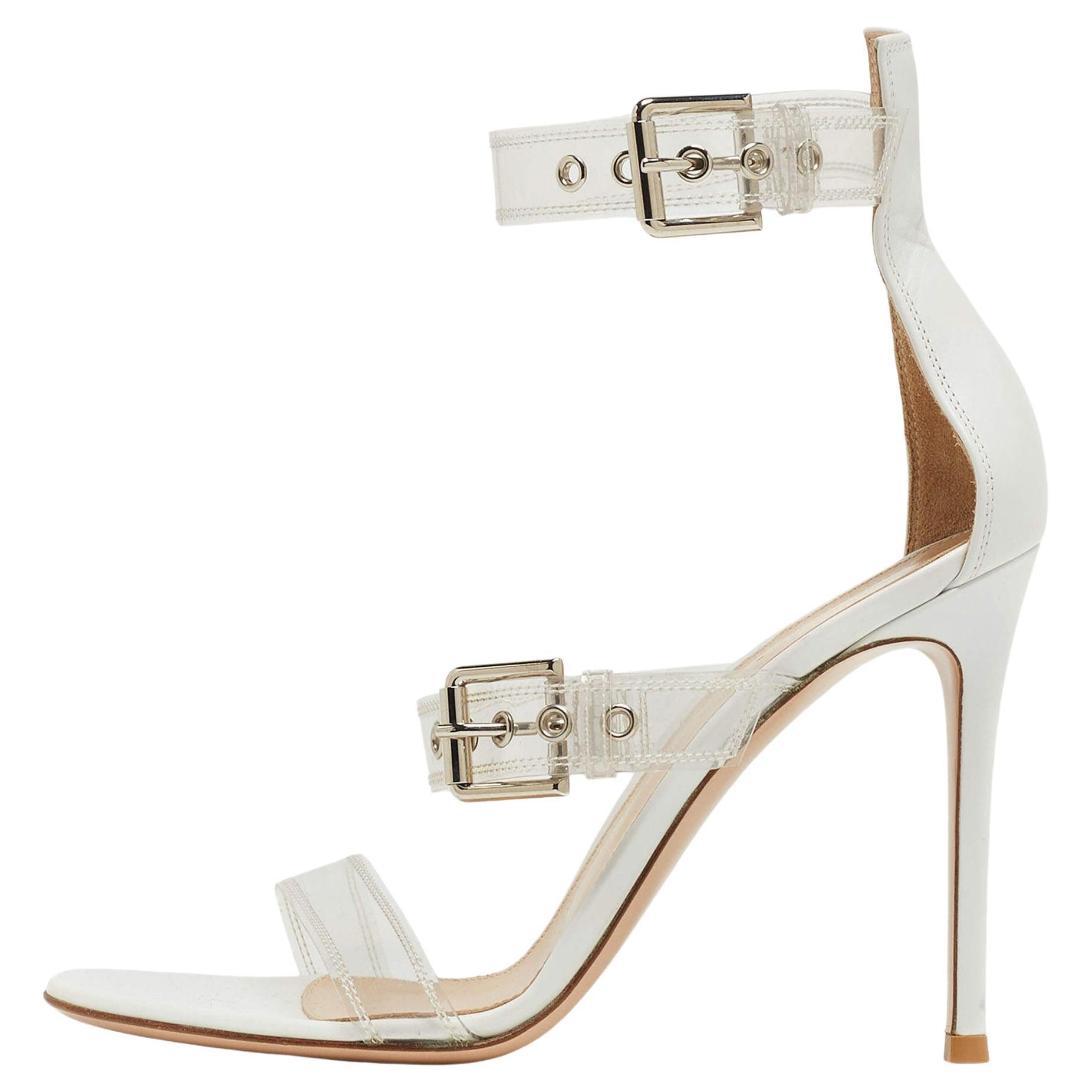 Gianvito Rossi White Leather and PVC Ankle Strap Sandals Size 39 For Sale