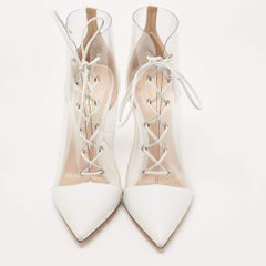 Gianvito Rossi White Leather and PVC Icon Ankle Booties Size 38.5