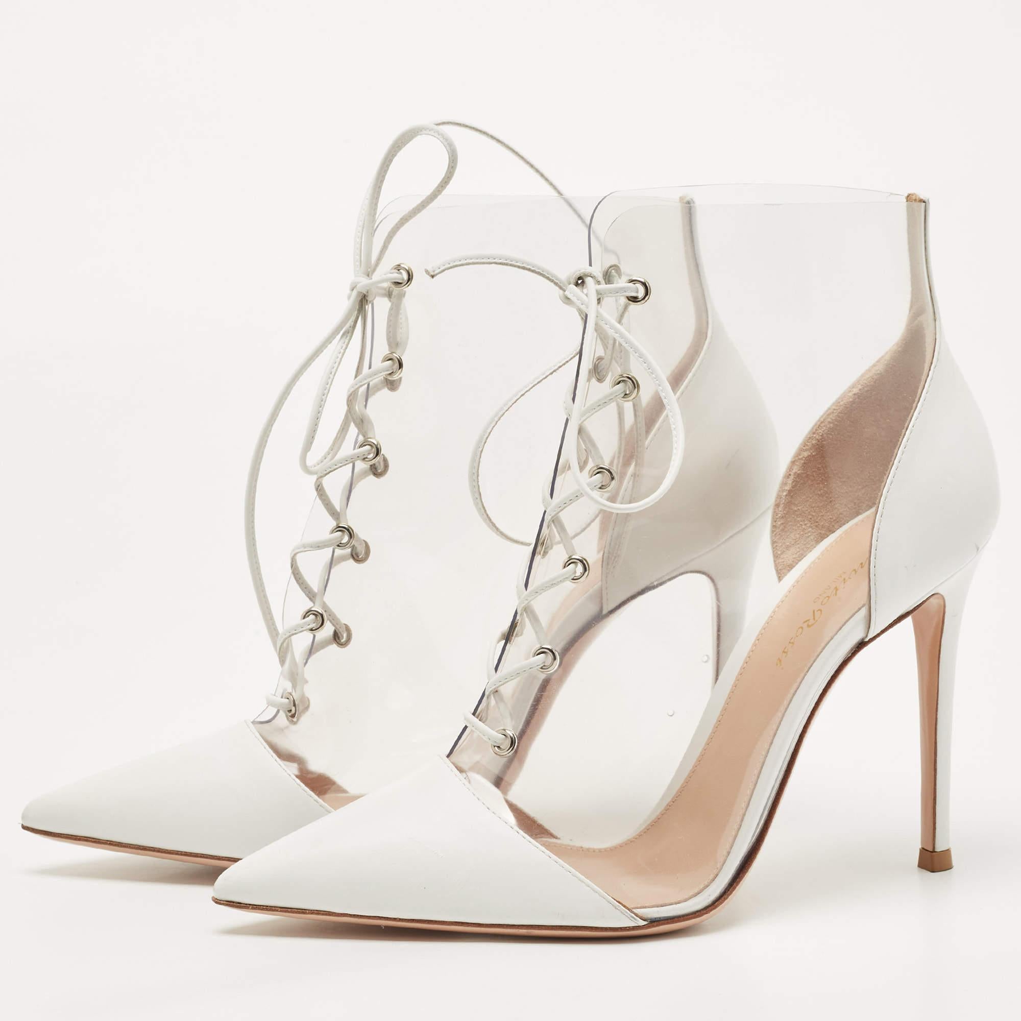 Gianvito Rossi White Leather and PVC Icon Ankle Booties Size 38.5 1