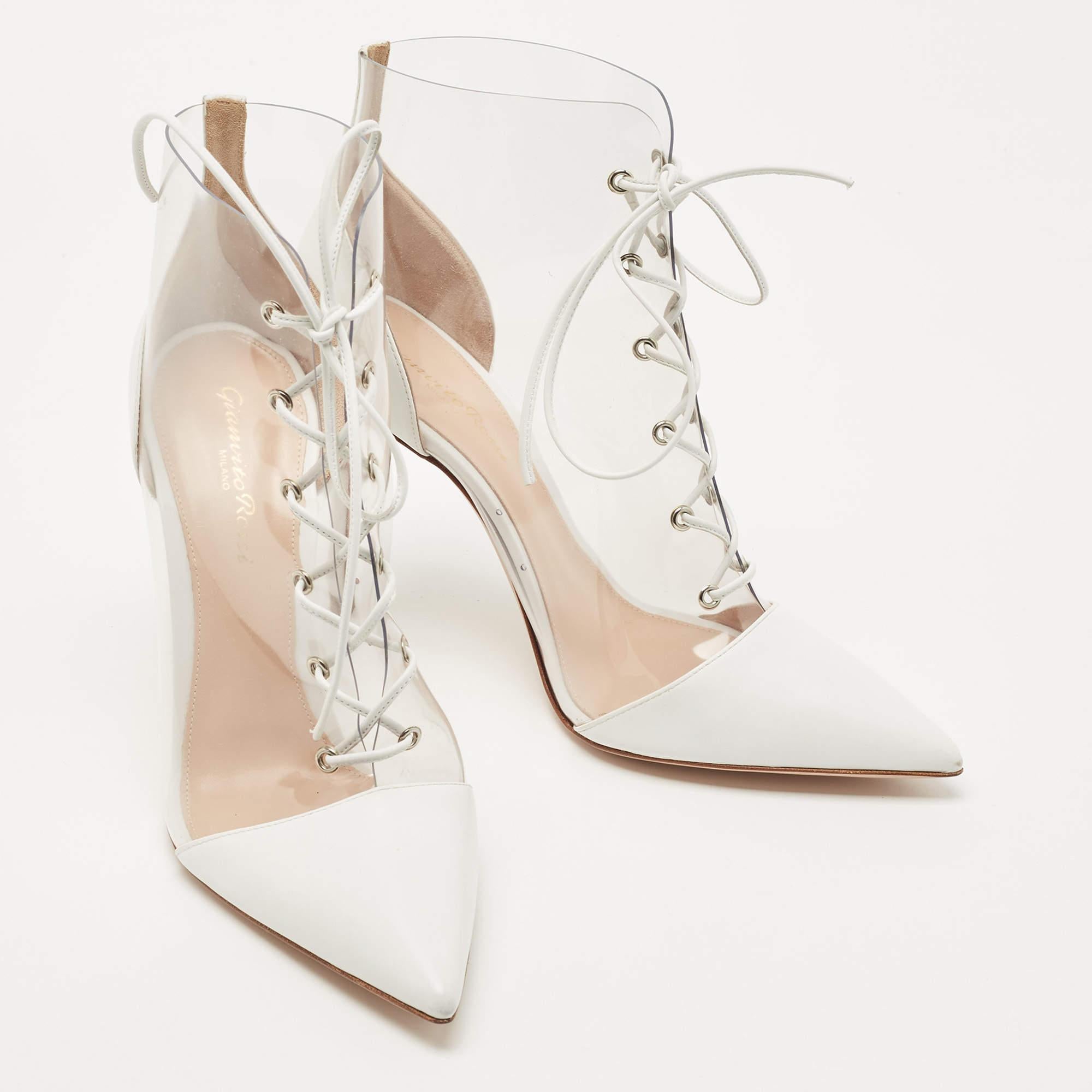 Gianvito Rossi White Leather and PVC Icon Ankle Booties Size 38.5 2