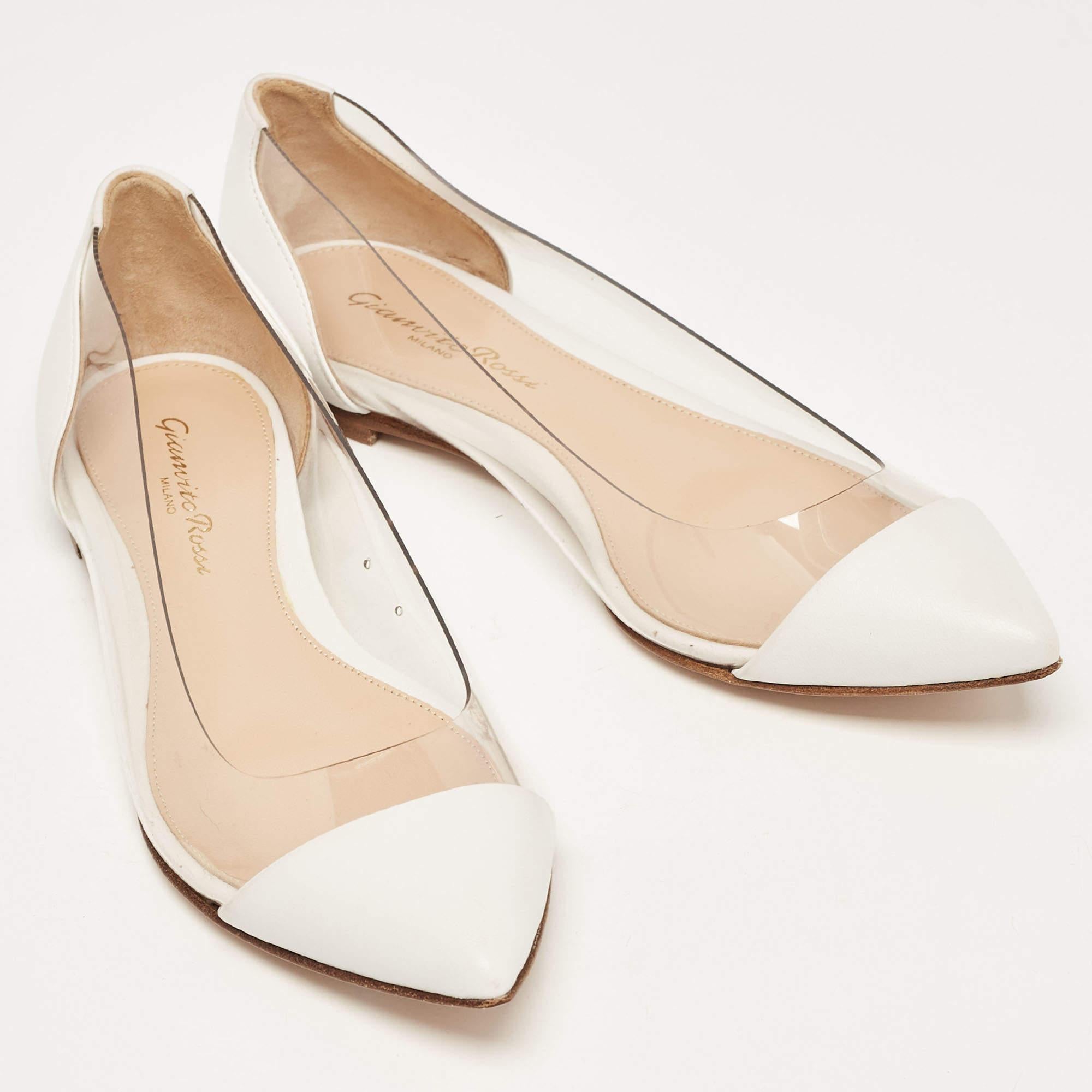 Gianvito Rossi White Leather and PVC Plexi Ballet Flats Size 35 For Sale 1