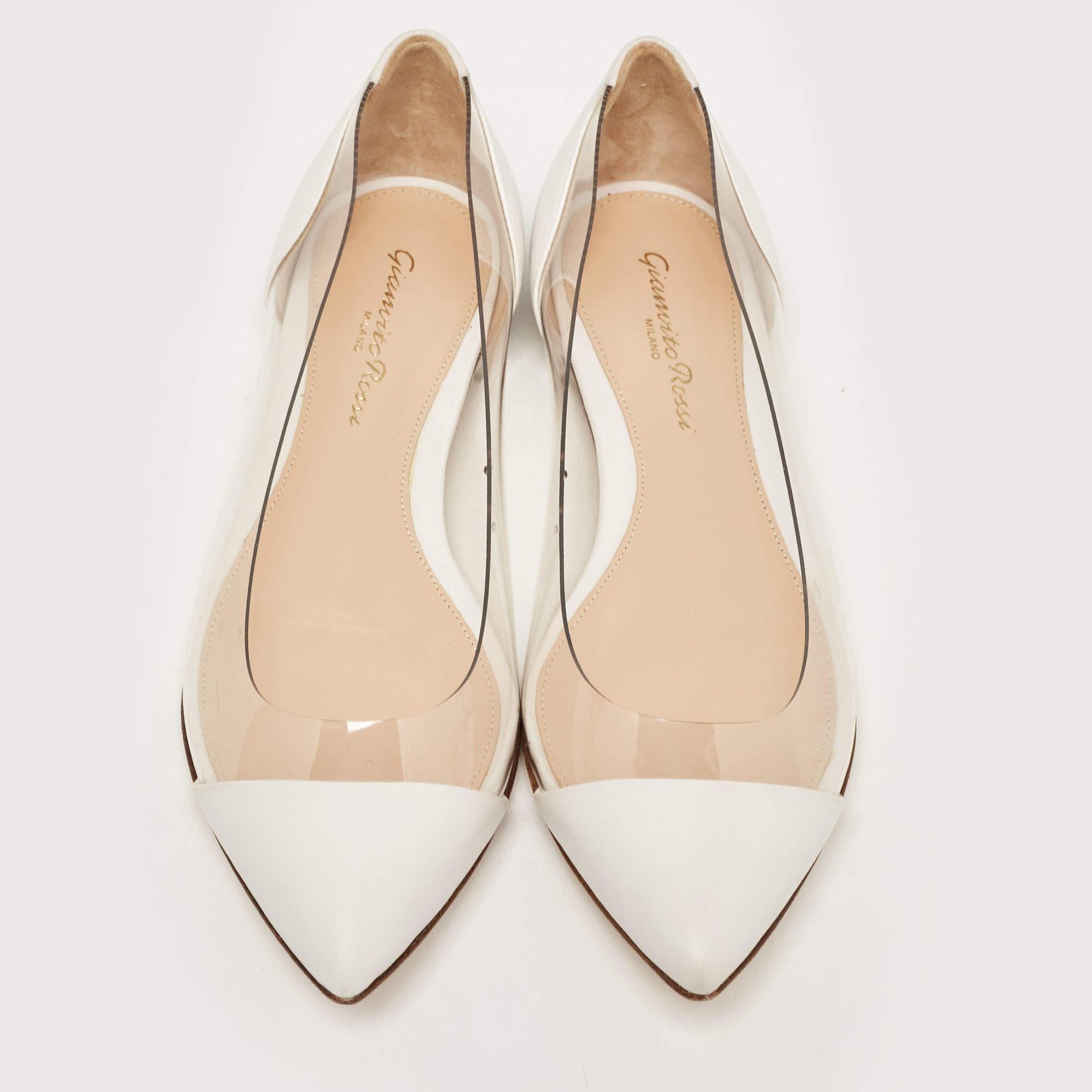 Gianvito Rossi White Leather and PVC Plexi Ballet Flats Size 35 For Sale 2