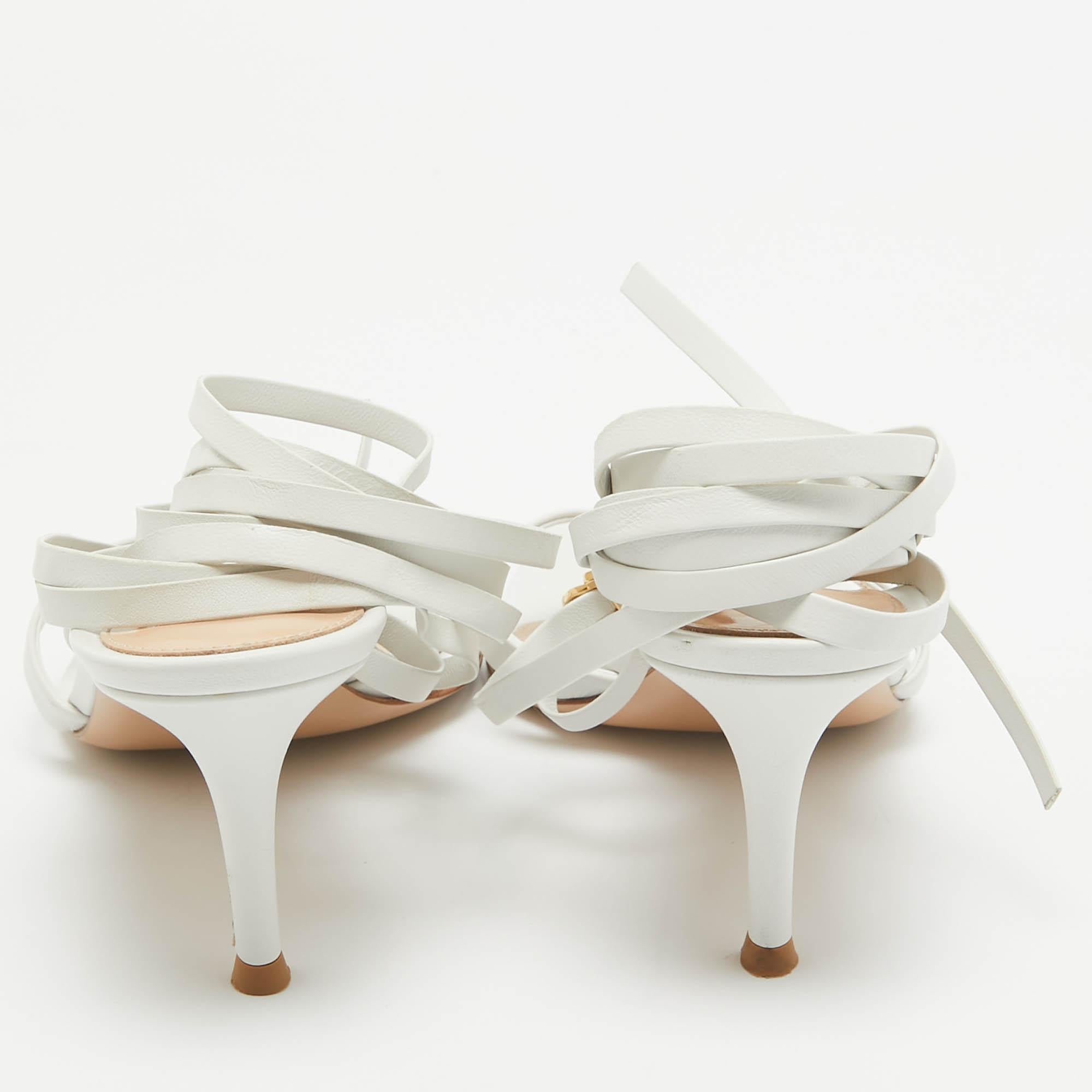 Women's Gianvito Rossi White Leather Ankle Wrap Sandals Size 38