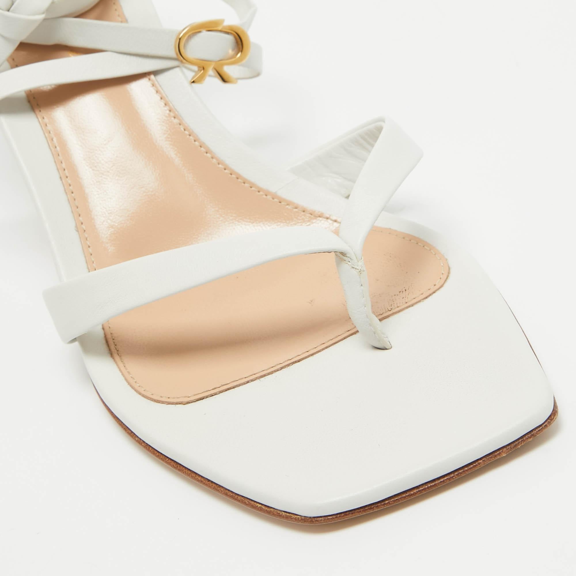 Gianvito Rossi White Leather Ankle Wrap Sandals Size 38 2