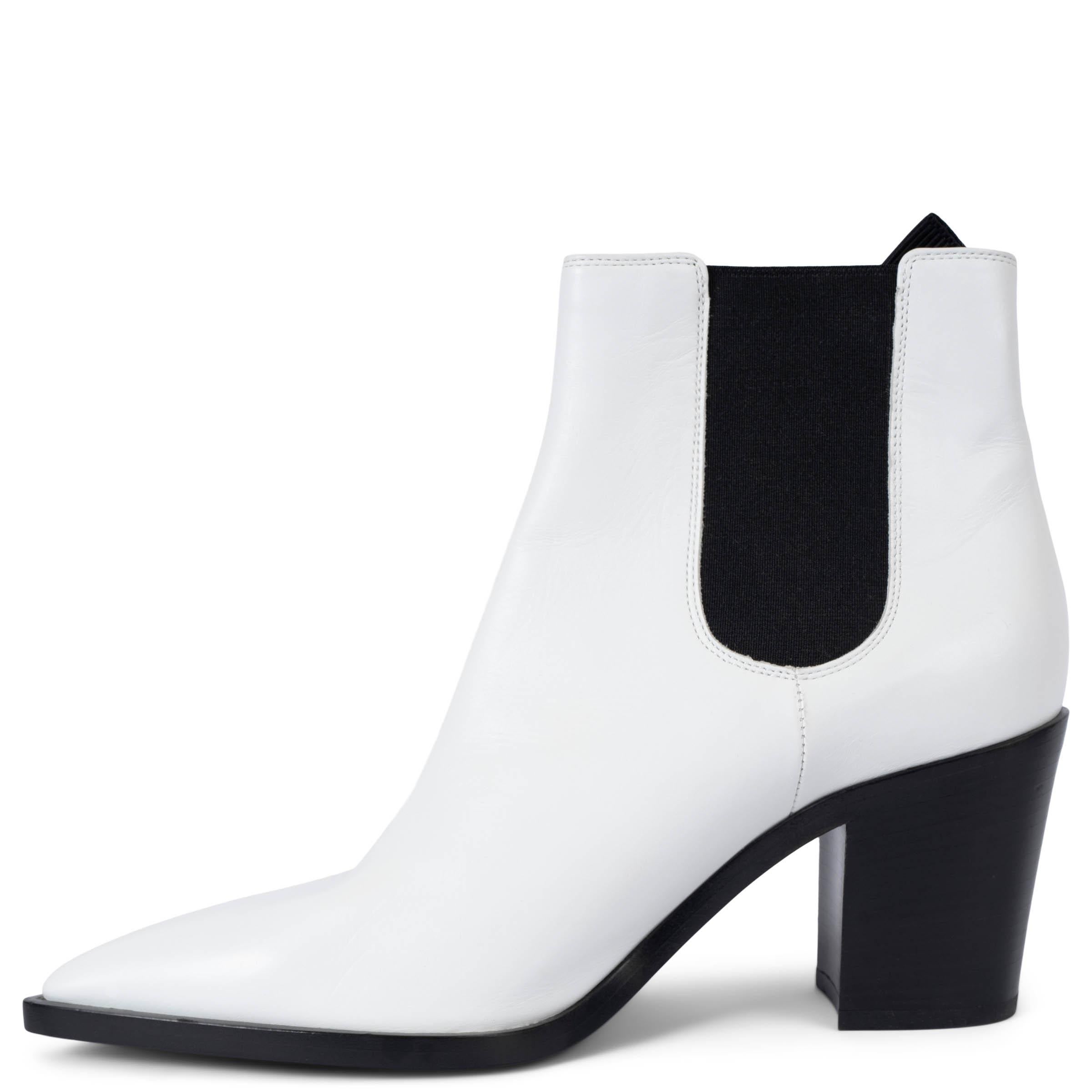 Gray GIANVITO ROSSI white leather AUSTIN Ankle Boots Shoes 39.5 fit 39 For Sale