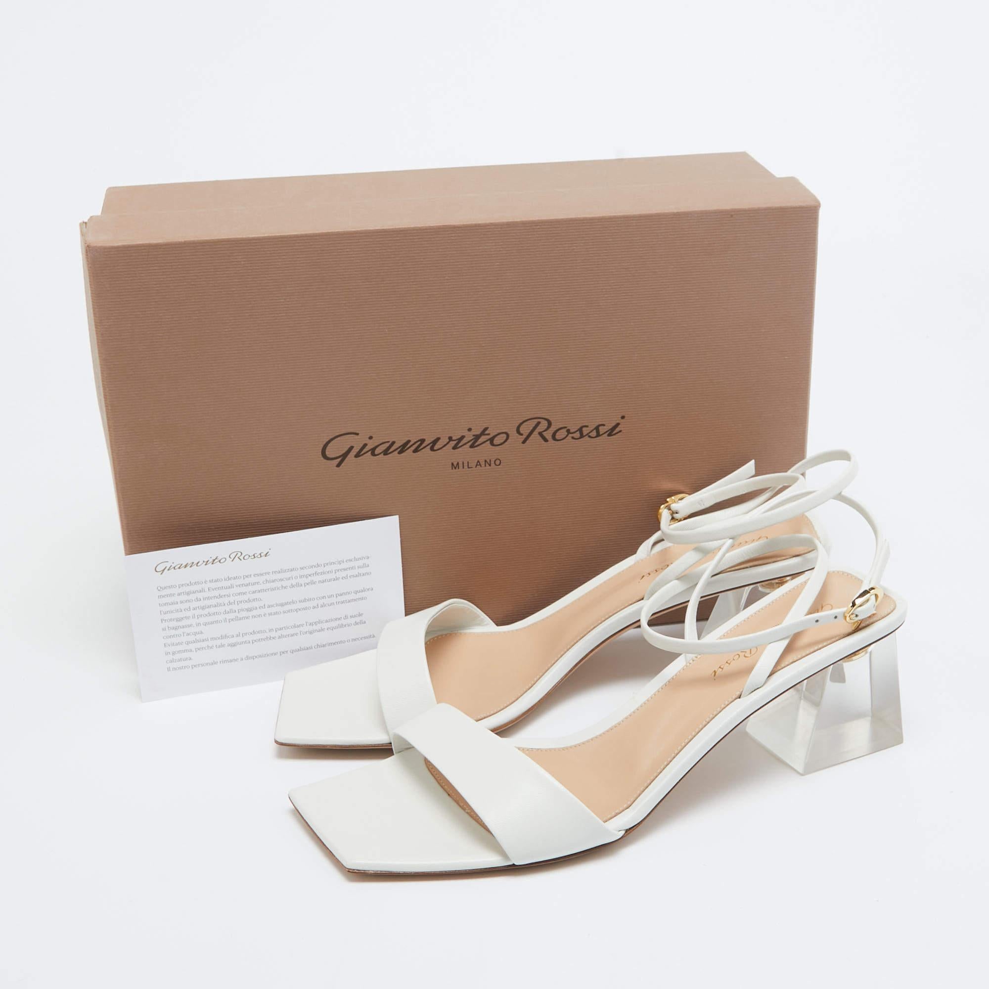 Gianvito Rossi White Leather Cosmic Sandals Size 39.5 For Sale 5
