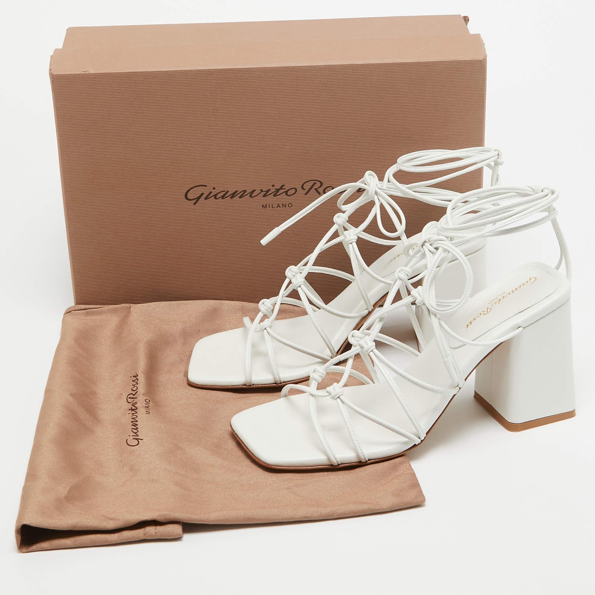 Gianvito Rossi White Leather Minas Ankle Wrap Sandals Size 37 For Sale 4