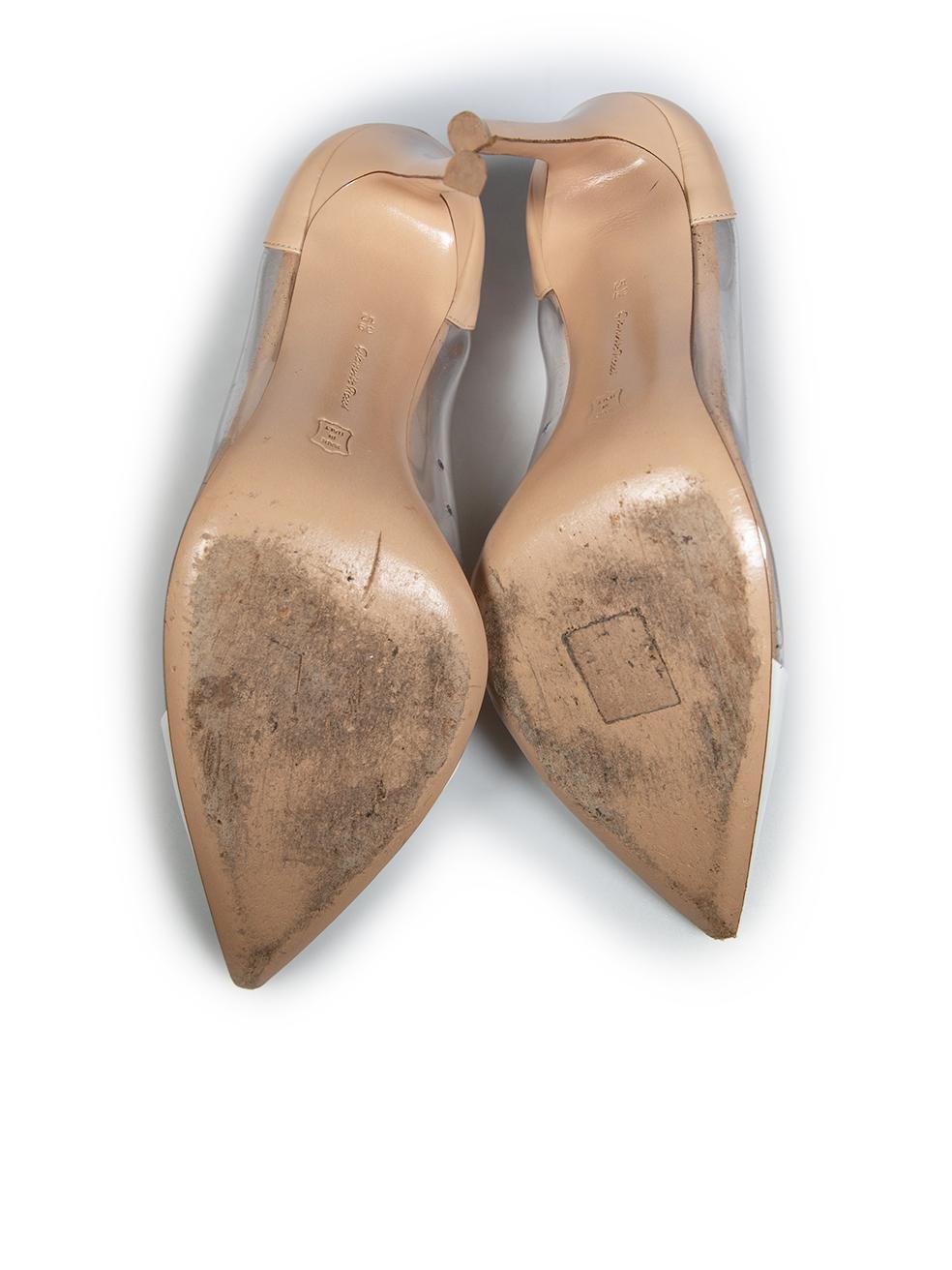 Women's Gianvito Rossi White Leather Plexi Pumps Size IT 39.5 For Sale