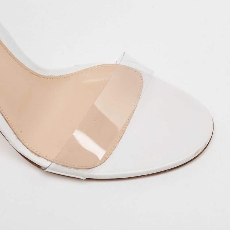 Gianvito Rossi White Leather PVC Open Toe Ankle Strap Sandals Size 37.5 For Sale 3