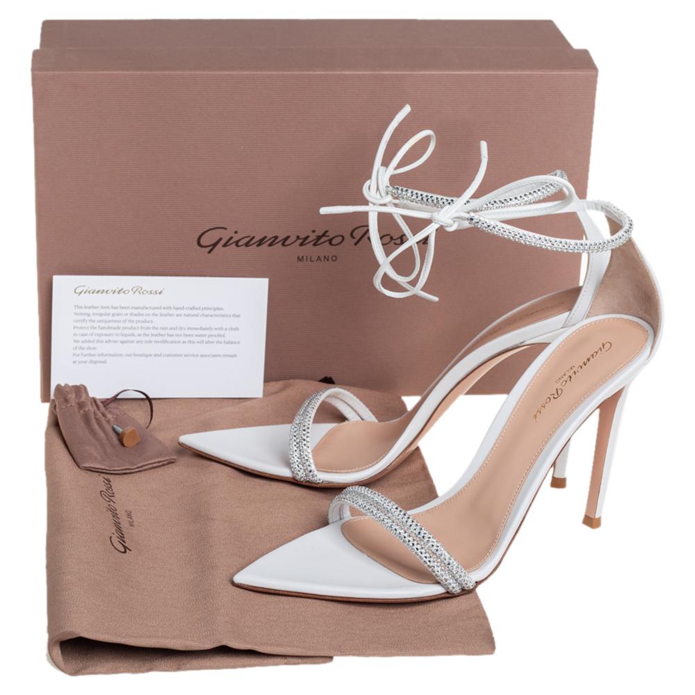 Gianvito Rossi White Leather Silk Montecarlo Sandals Size 38 2