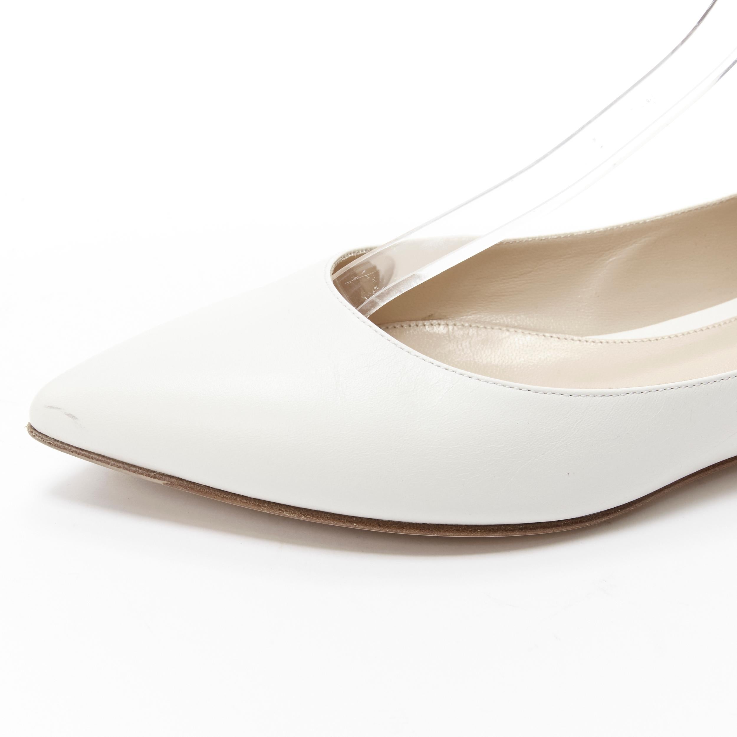 GIANVITO ROSSI white leather skinny ankle strap pointy flats EU37.5 For Sale 2