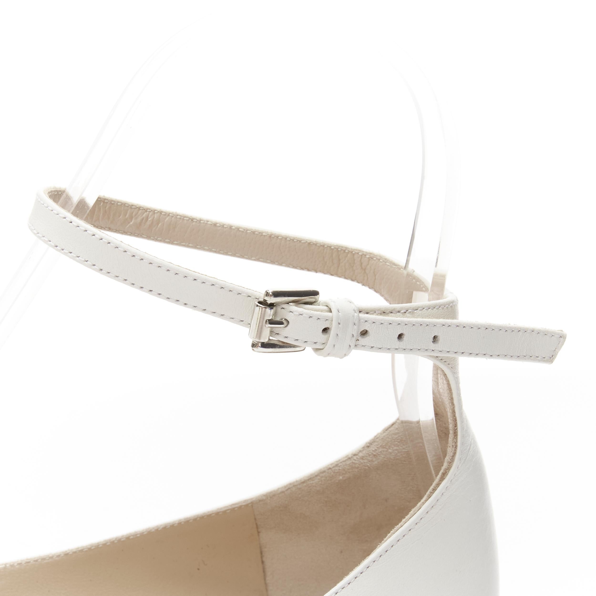 GIANVITO ROSSI white leather skinny ankle strap pointy flats EU37.5 3
