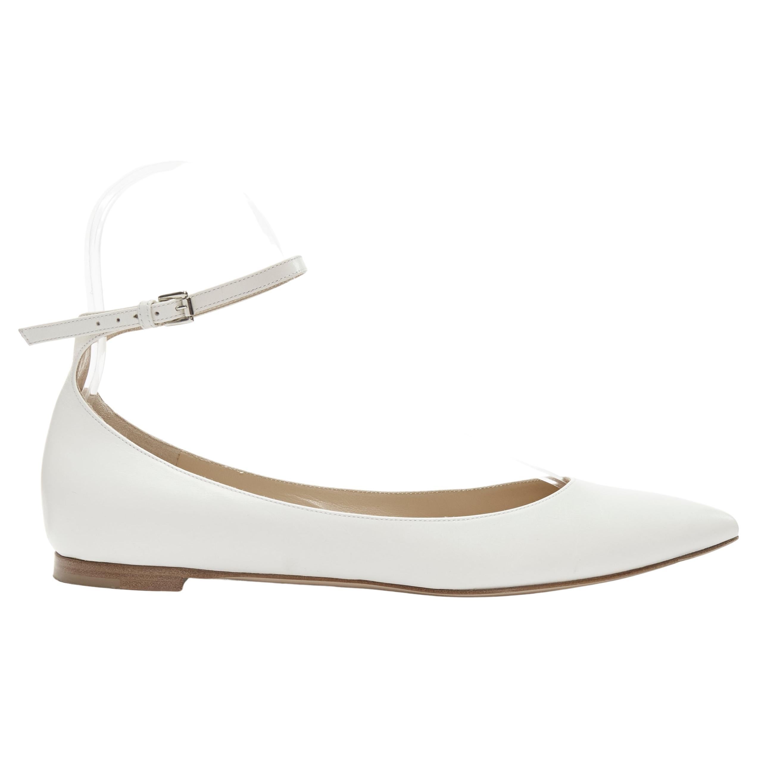 GIANVITO ROSSI white leather skinny ankle strap pointy flats EU37.5 For Sale
