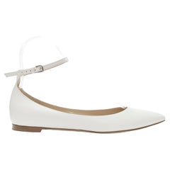 GIANVITO ROSSI white leather skinny ankle strap pointy flats EU37.5