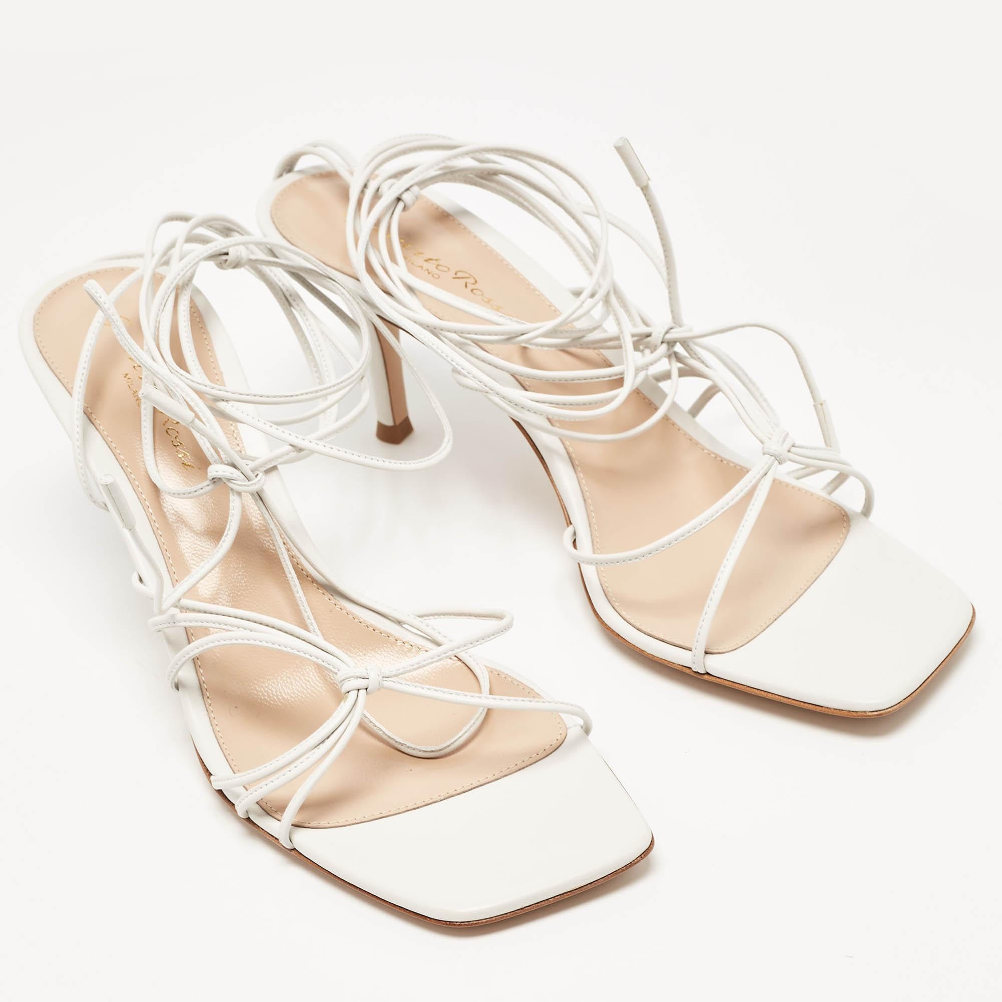 Gianvito Rossi White Leather Sylvie Sandals Size 38.5 For Sale 1