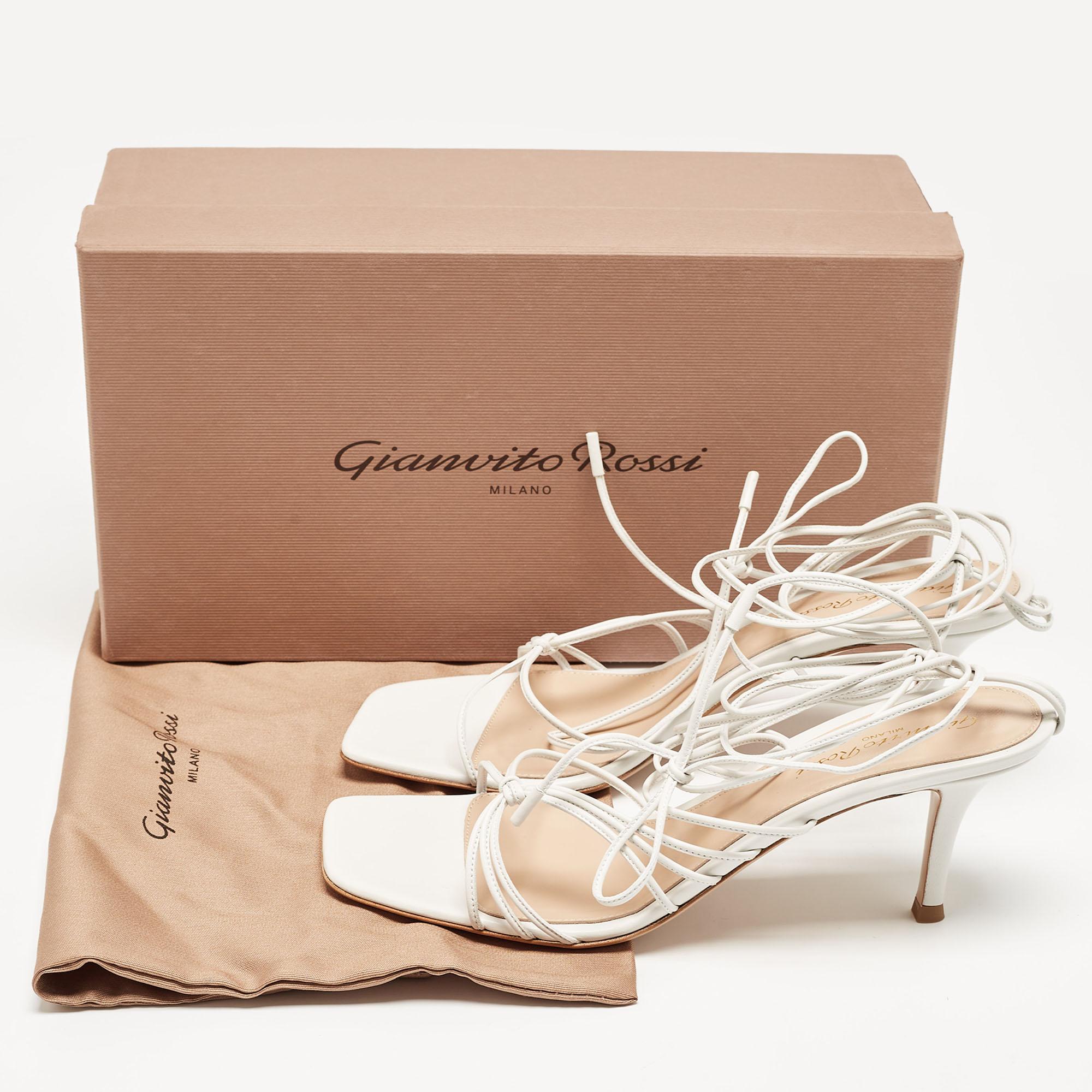 Gianvito Rossi White Leather Sylvie Sandals Size 38.5 For Sale 3