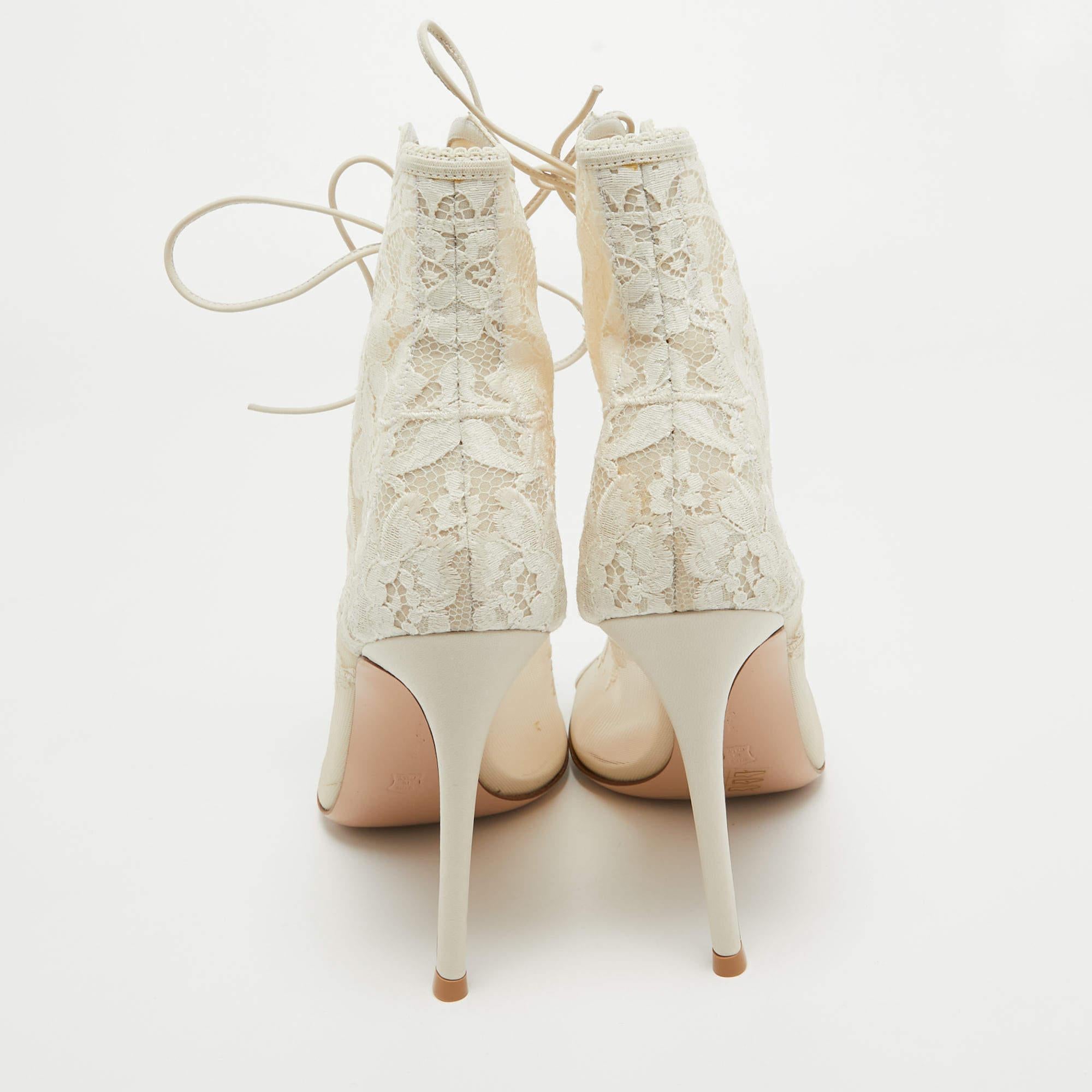 Gianvito Rossi - Bottines à lacets en maille et cuir blanc, taille 39 Pour femmes en vente