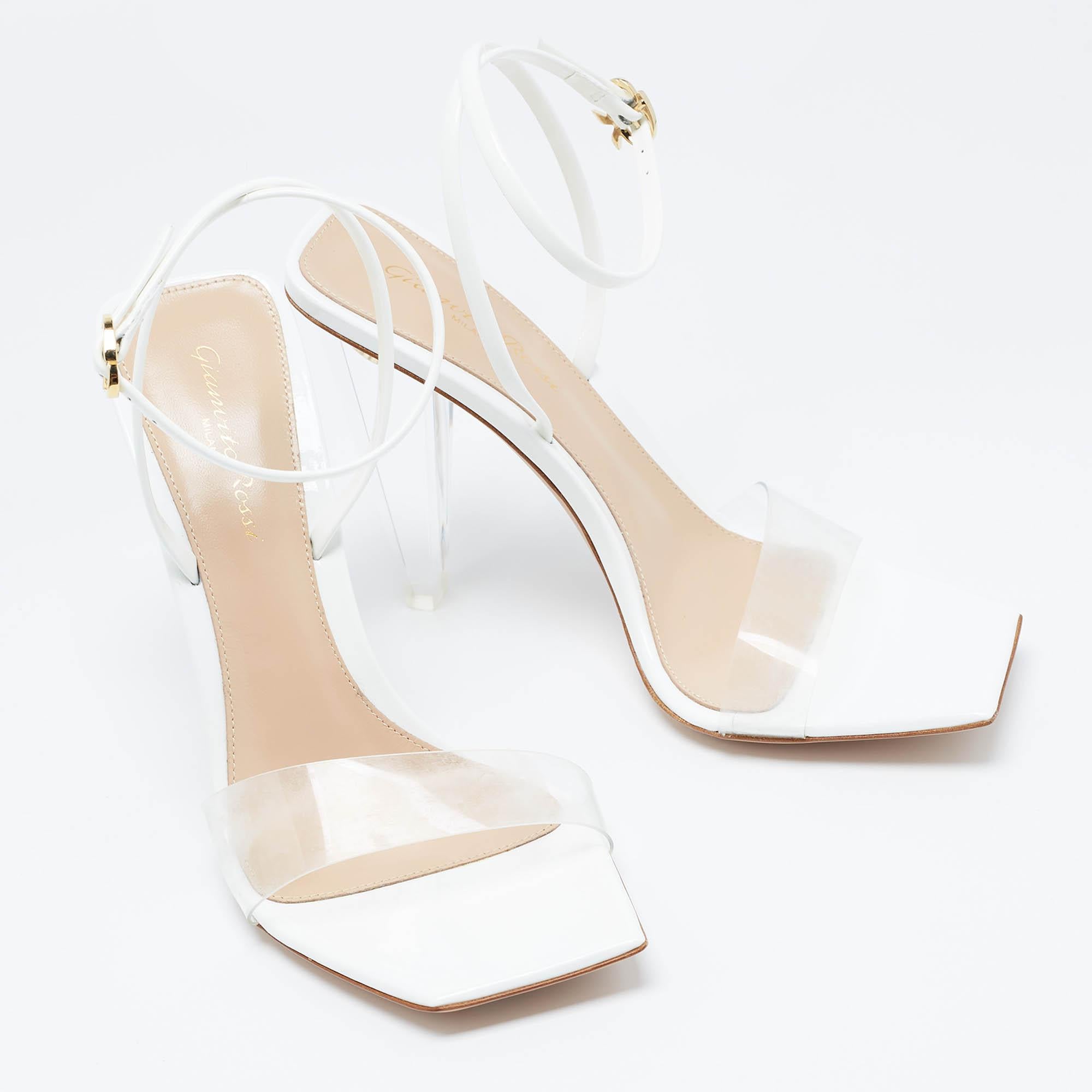 Gianvito Rossi White Patent Leather and PVC Odyssey Sandals Size 38.5 For Sale 1