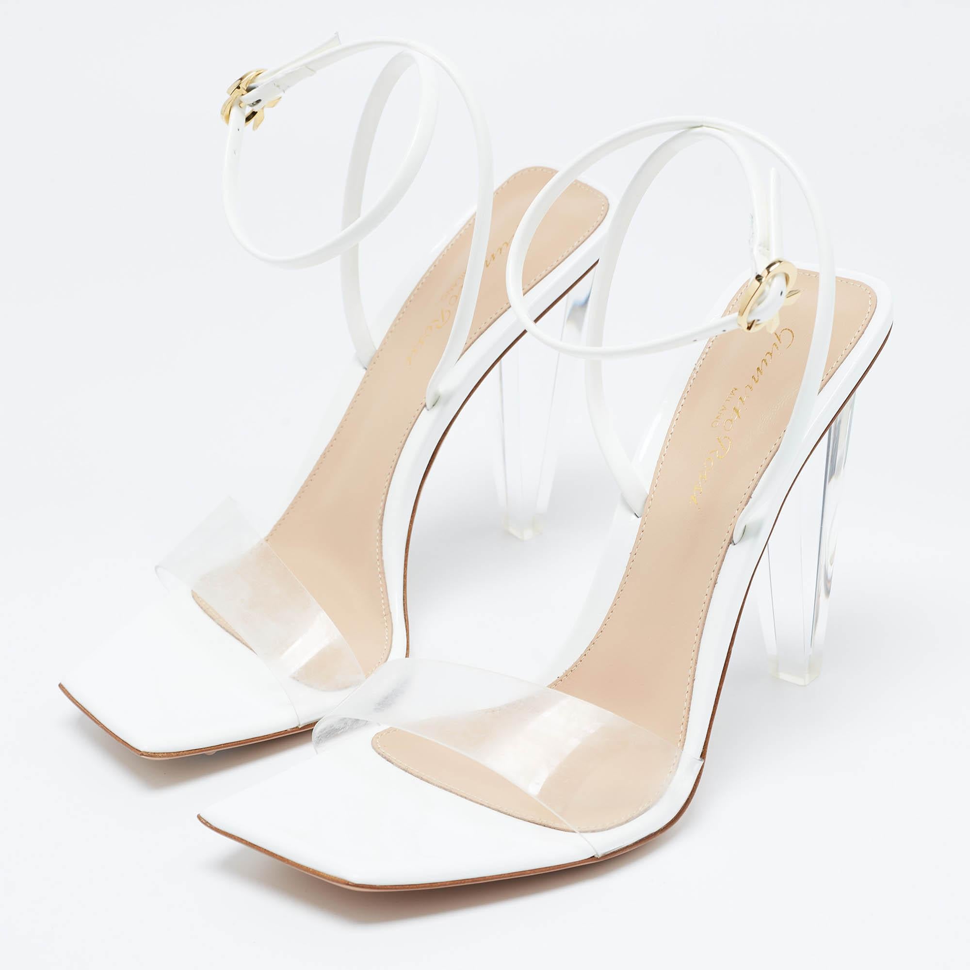 Gianvito Rossi White Patent Leather and PVC Odyssey Sandals Size 38.5 For Sale 2