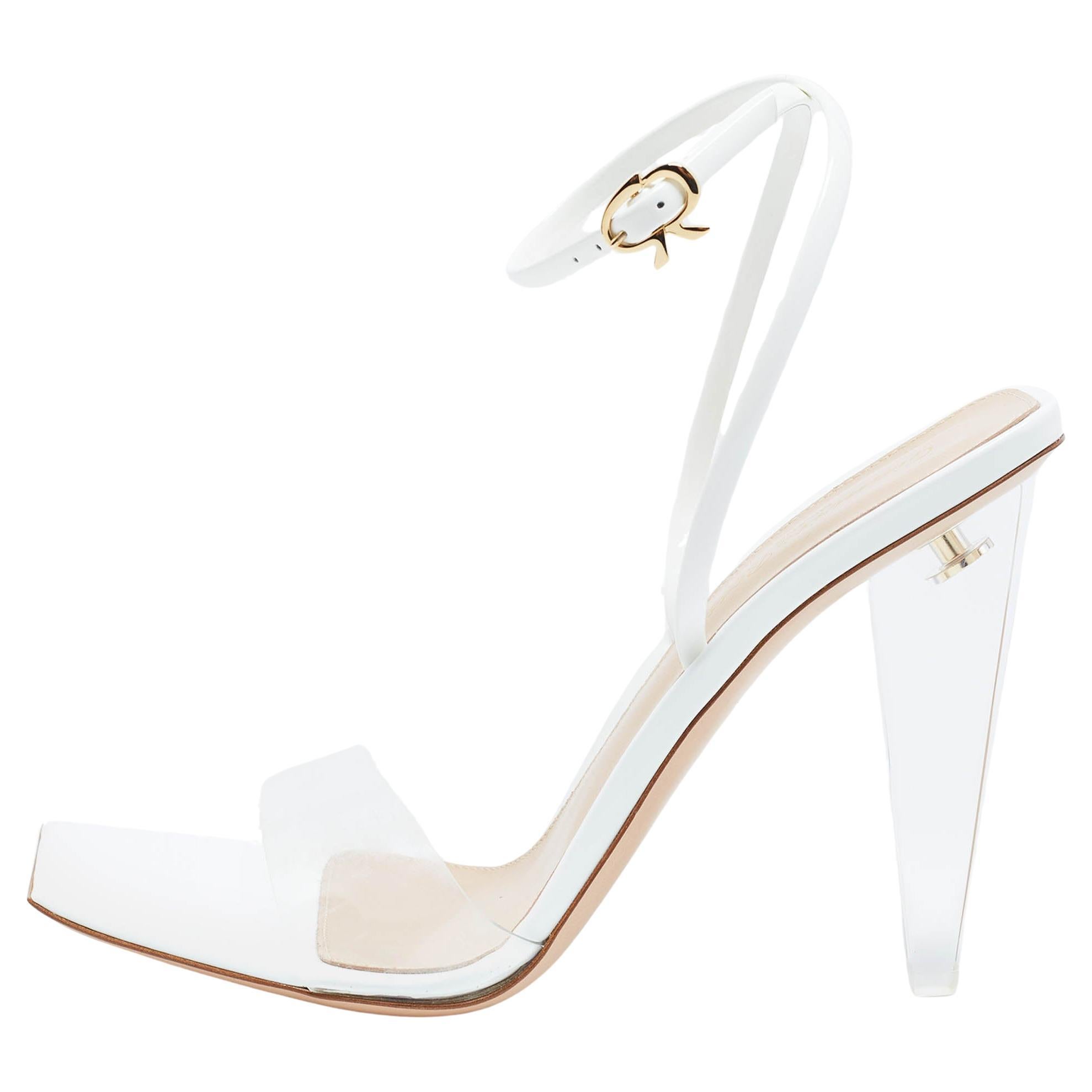 Gianvito Rossi White Patent Leather and PVC Odyssey Sandals Size 38.5 For Sale