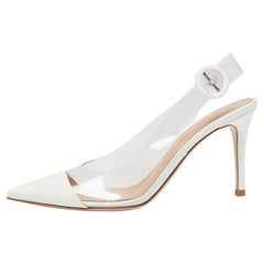 Gianvito Rossi White Patent Leather And PVC Plexi Slingback Sandals Size 36.5