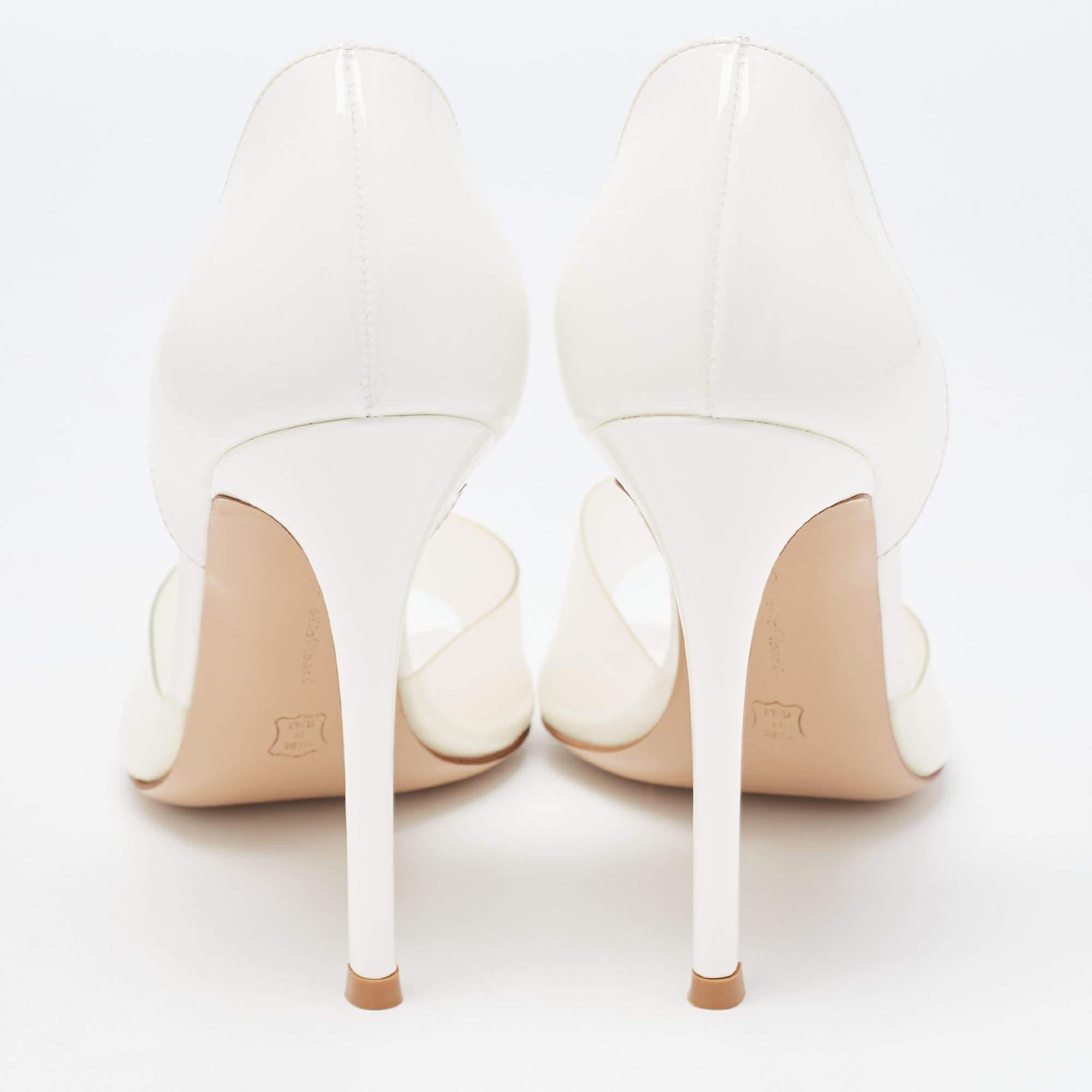 Gianvito Rossi White PVC and Leather Bree D'orsay Pumps Size 38 For Sale 2
