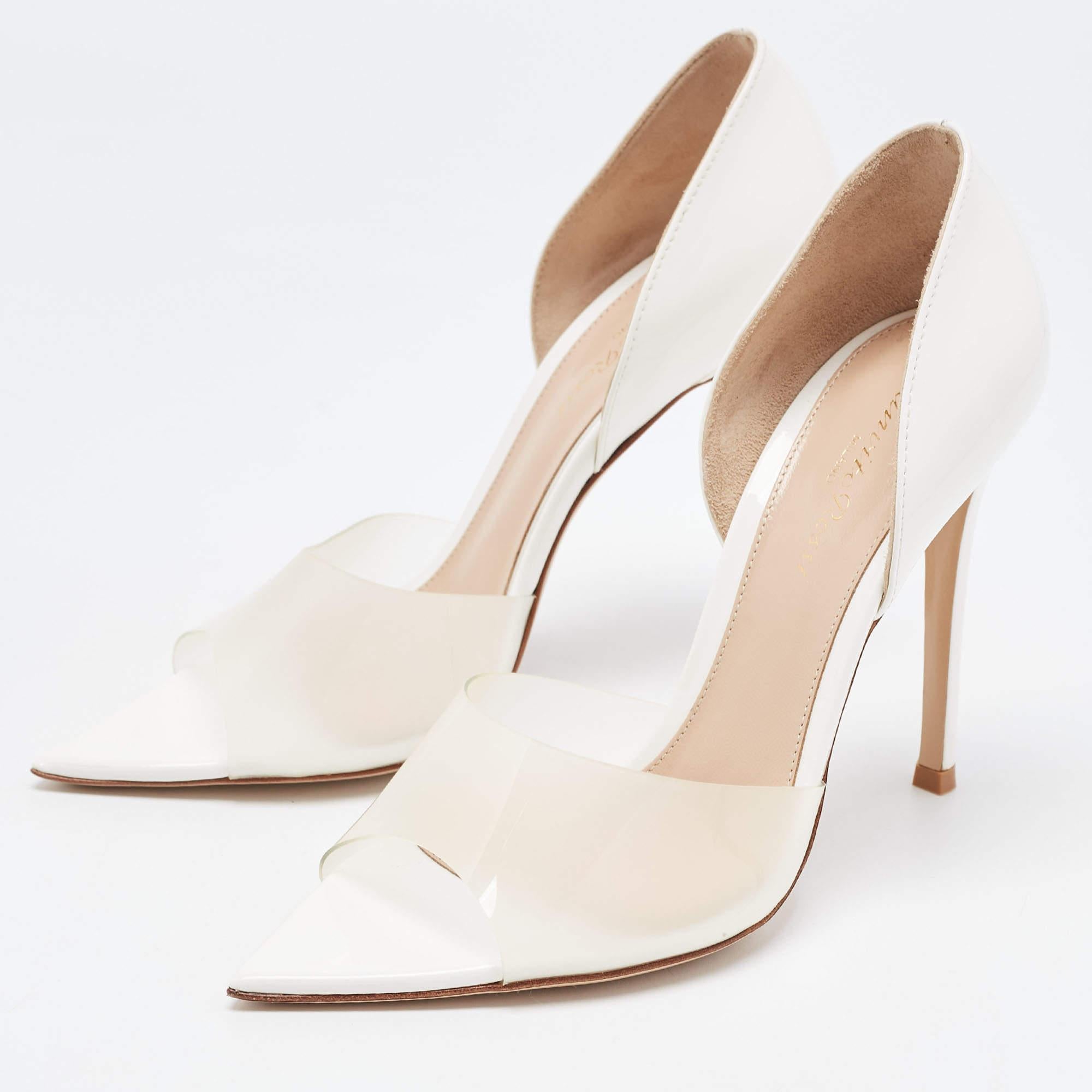 Gianvito Rossi White PVC and Leather Bree D'orsay Pumps Size 38 For Sale 4