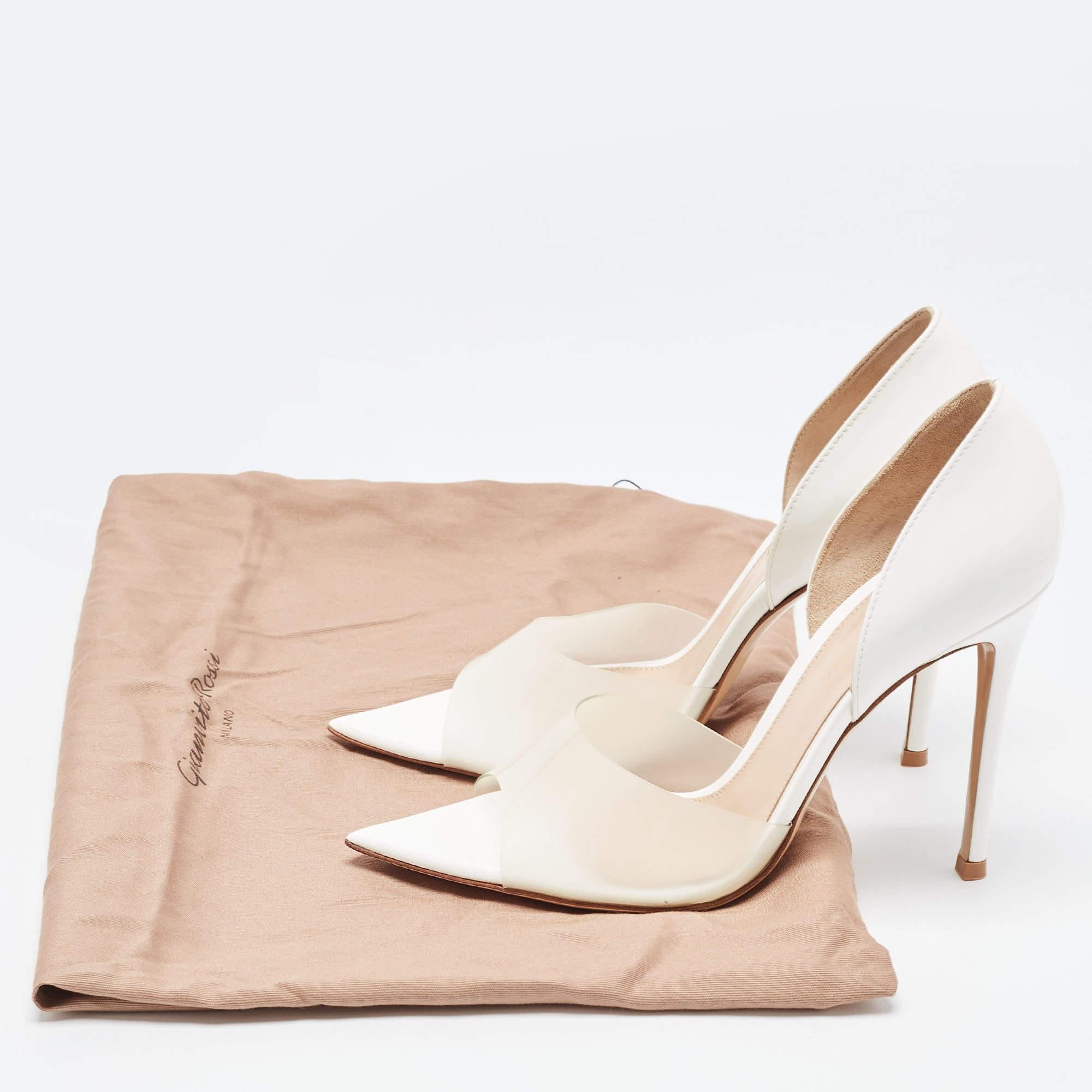 Gianvito Rossi - Escarpins Bree D'orsay en PVC et cuir blanc, taille 38 en vente 5