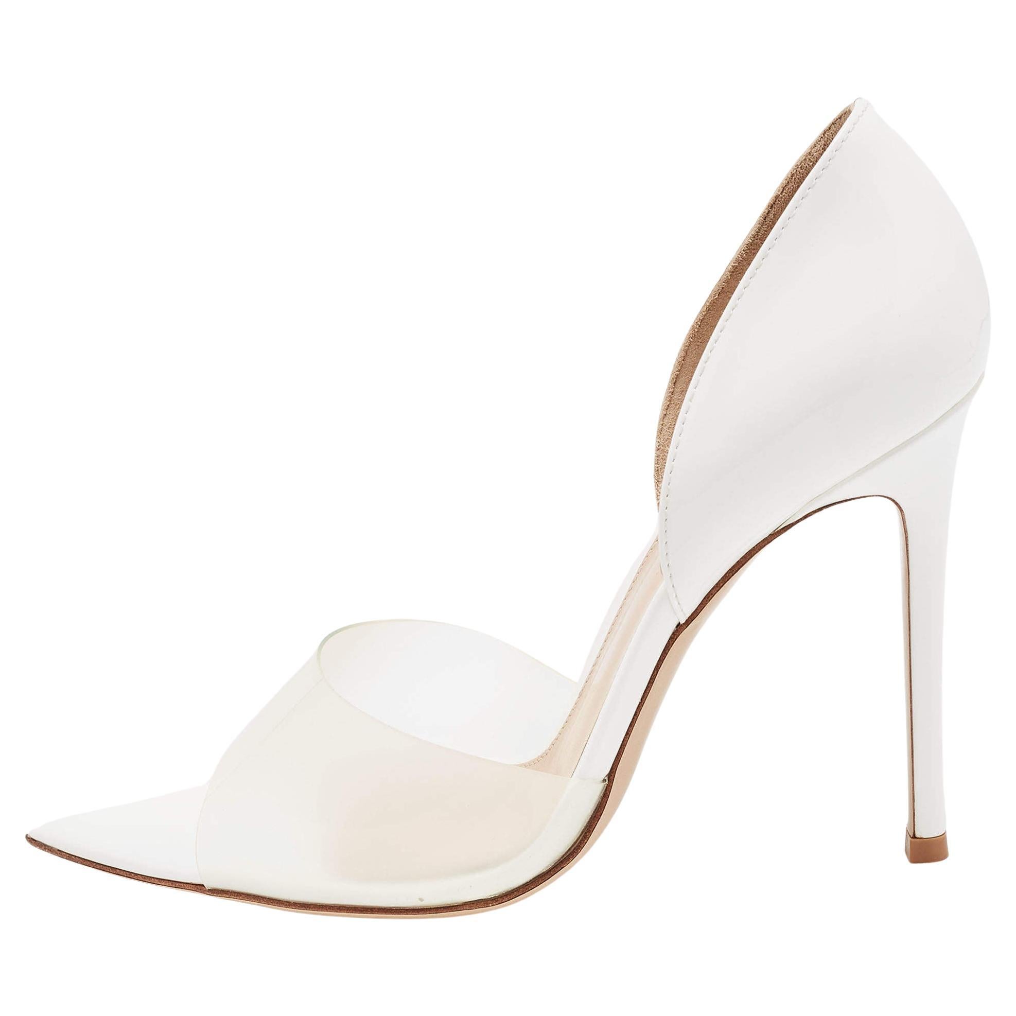 Gianvito Rossi White PVC and Leather Bree D'orsay Pumps Size 38 For Sale