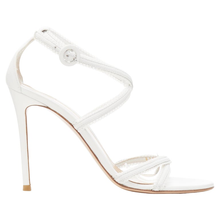 GIANVITO ROSSI white scalloped lace trim strappy high heel sandals EU39 ...