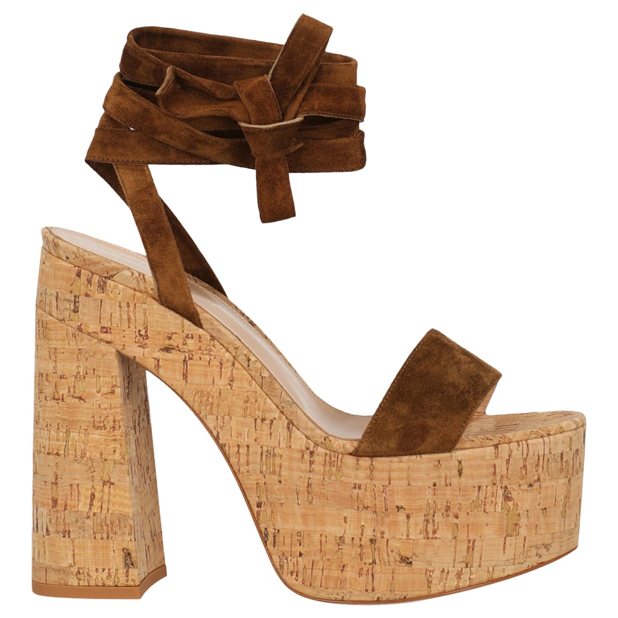 Gianvito Rossi Woman Sandals Brown Leather IT 38.5 For Sale at 1stDibs