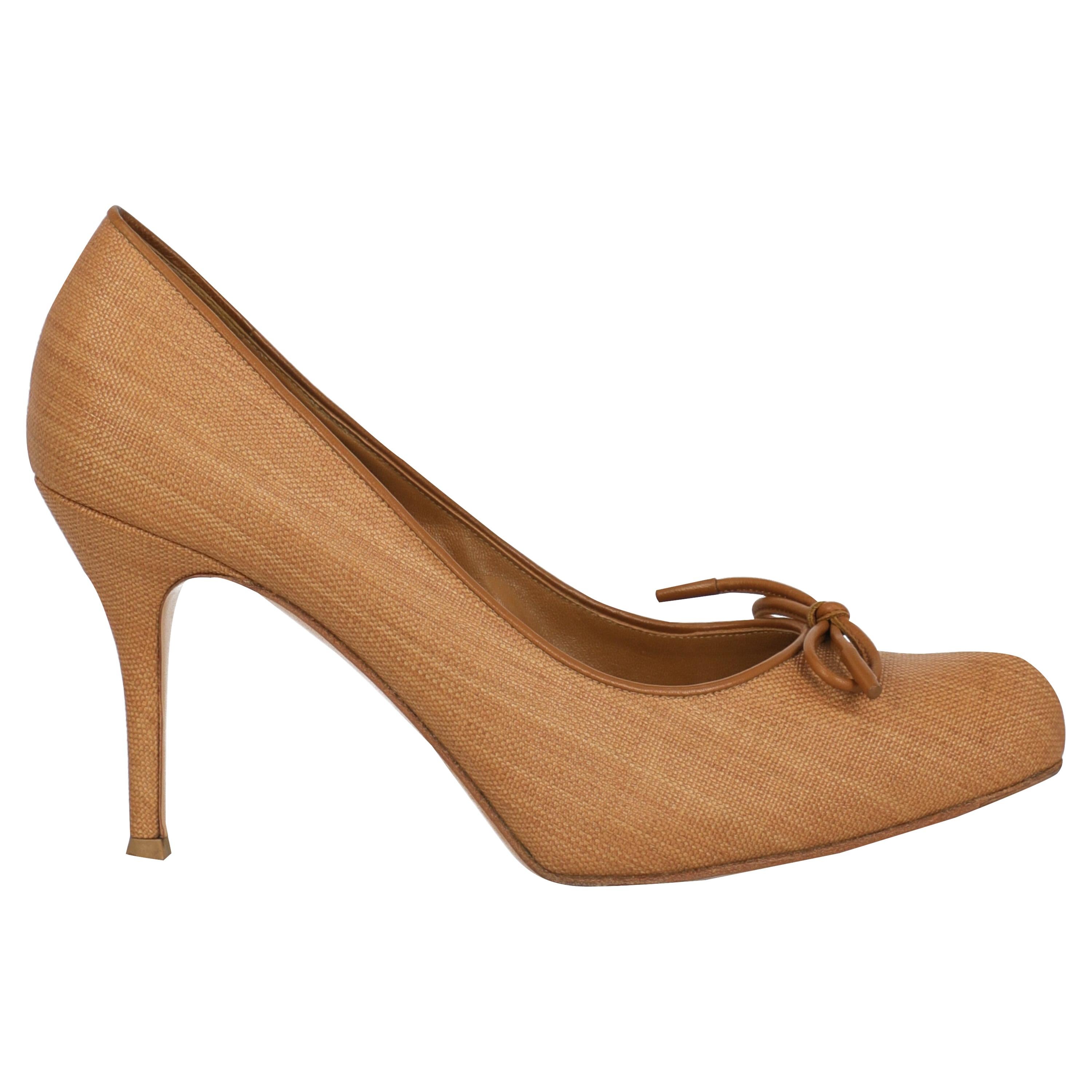 Gianvito Rossi Women  Pumps Camel Color Fabric IT 39.5 For Sale