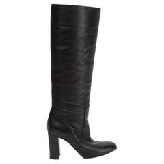Used Gianvito Rossi Women's Black Leather Round Toe Knee High Boots