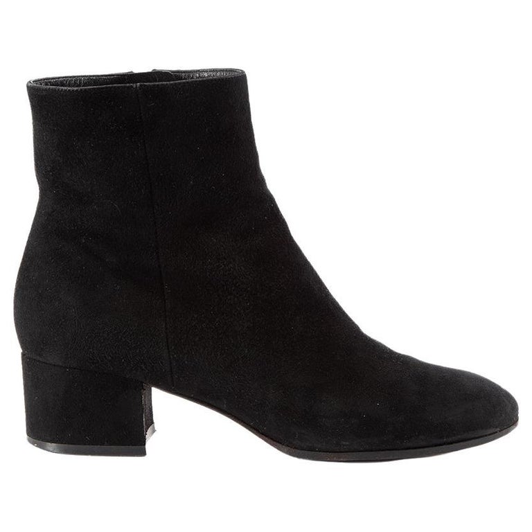 Gianvito Rossi Women's Black Suede Round Toe Mid Block Heel Ankle Boots ...