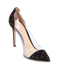 Gianvito Rossi Women's Black Suede Studded Accent D'Orsay Pumps