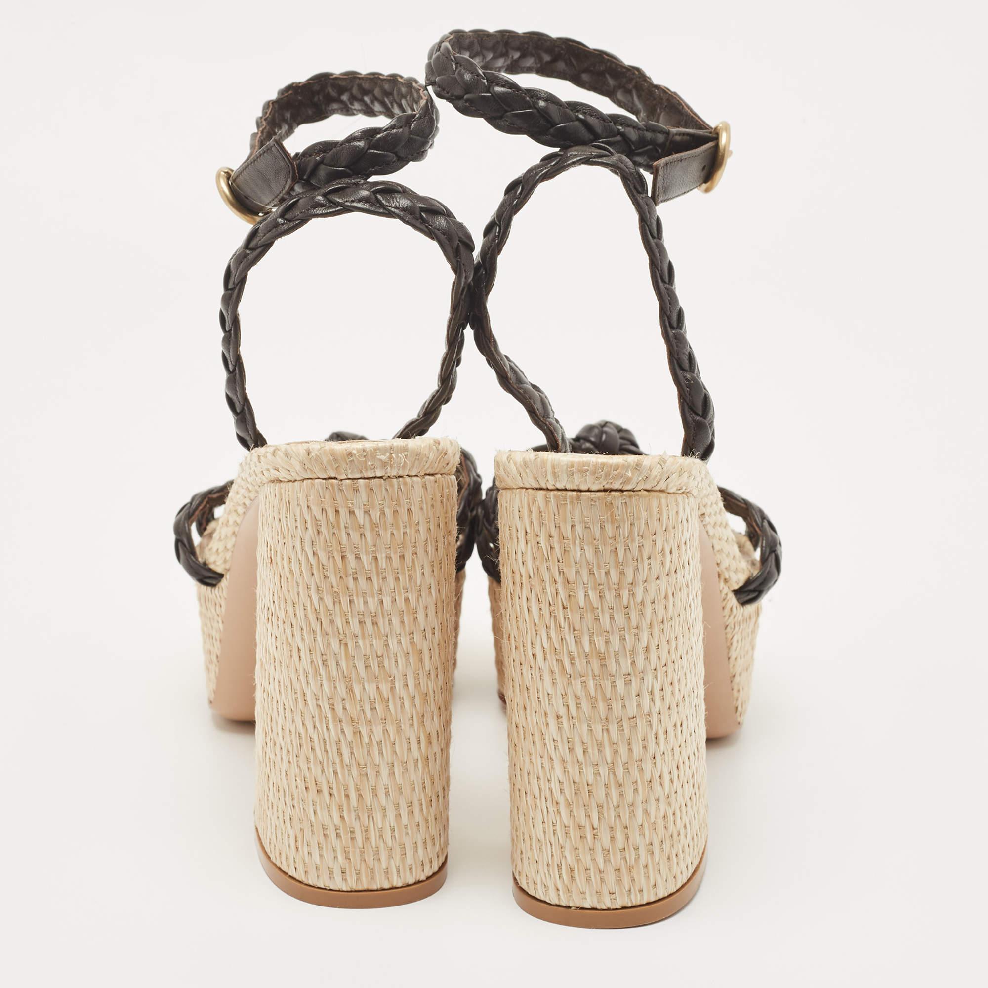 Gianvito Rossi - Sandales compensées espadrilles à lanières de cheville en cuir tissé, taille 42 Pour femmes en vente