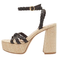 Gianvito Rossi Woven Leather Ankle Strap Espadrille Platform Sandals Size 42