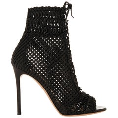 Gianvito Rossi Woven Leather Peep-Toe Ankle Boots
