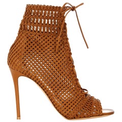Gianvito Rossi Woven Leather Peep-Toe Ankle Boots 