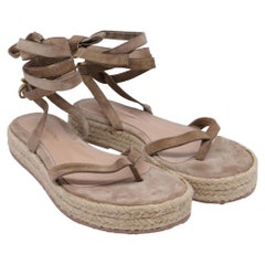Gianvito Rossi Yasmine Embellished Raffia-Trimmed Sandals in Brown Suede