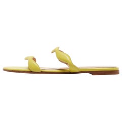 Gianvito Rossi Yellow Leather Wavy Flat Slides Size 37