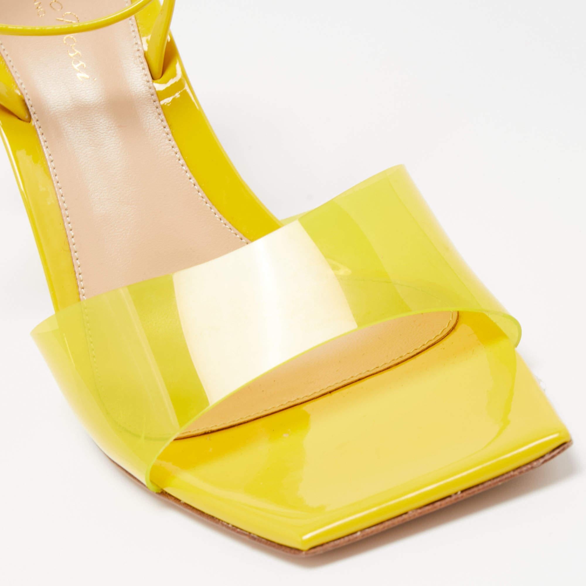 Gianvito Rossi Yellow Patent and PVC Ankle Wrap Sandals Size 38 For Sale 4