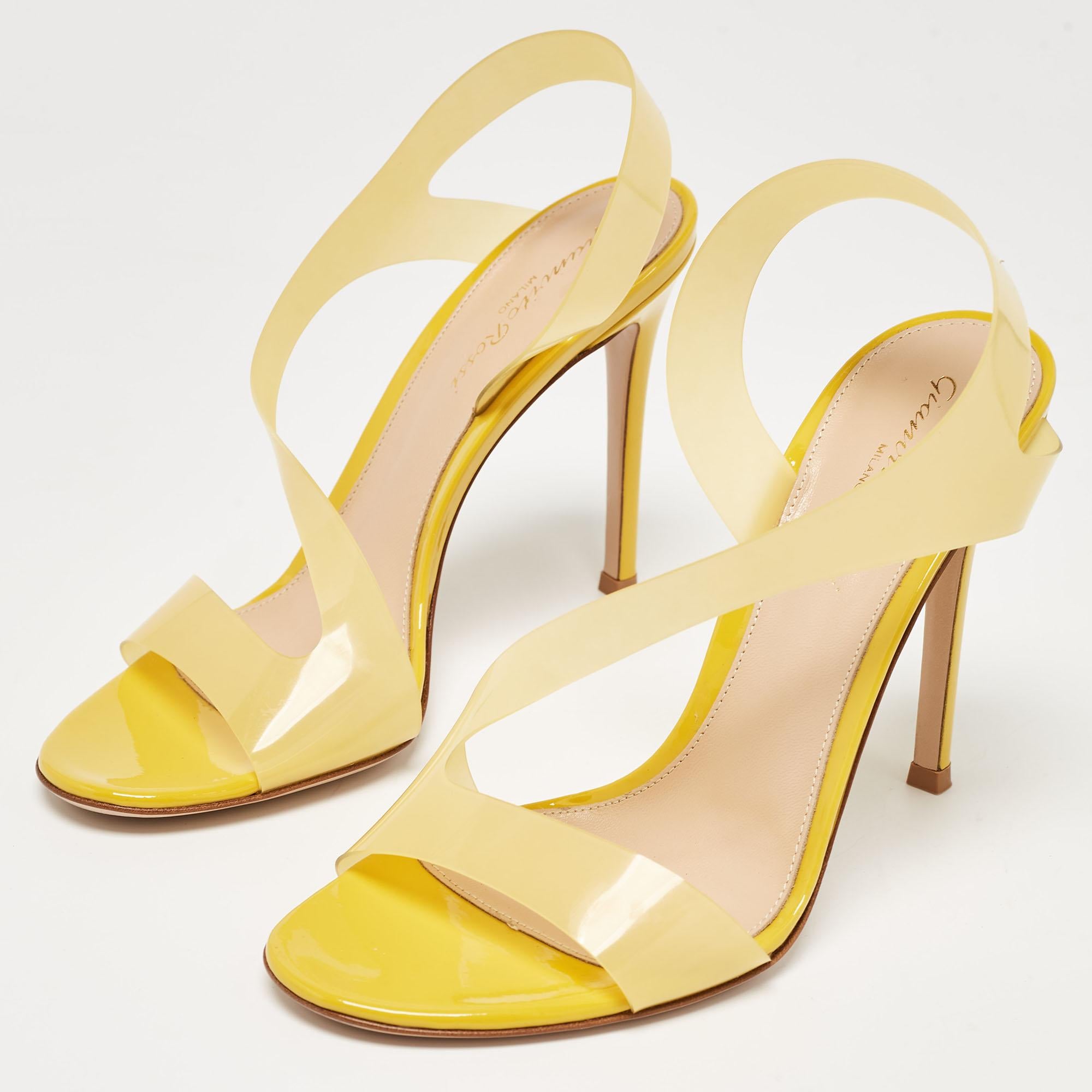 Gianvito Rossi Yellow PVC Metropolis Sandals Size 37 In New Condition For Sale In Dubai, Al Qouz 2
