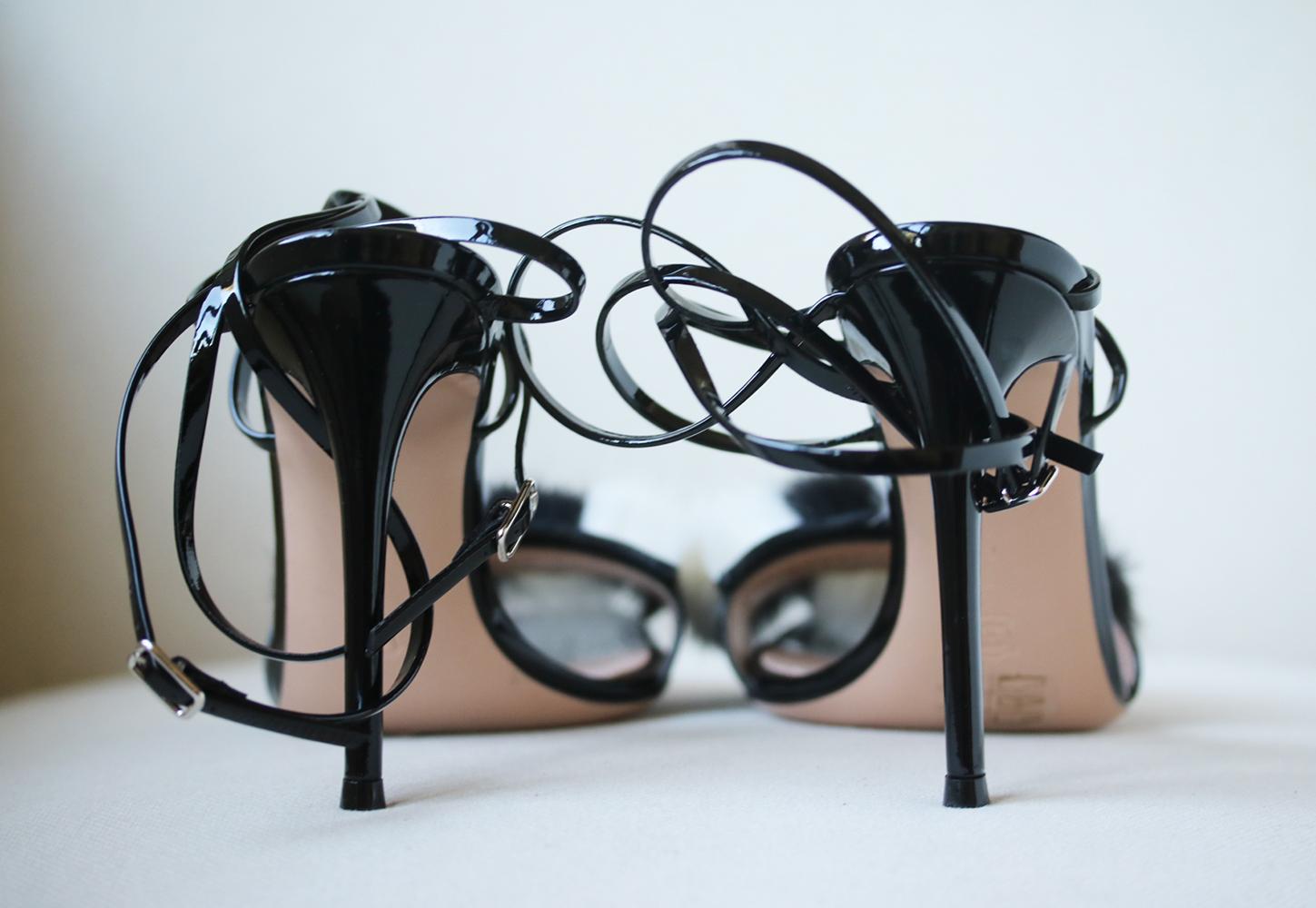 Black Gianvito Rossi Zoe Fur-Trimmed Patent-Leather Sandals 