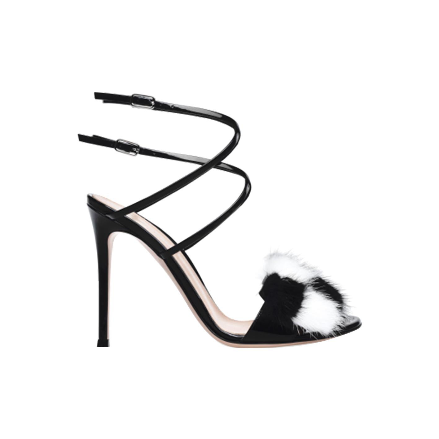 Gianvito Rossi Zoe Fur-Trimmed Patent-Leather Sandals 