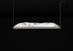 Lampada a sospensione Giapeto in metallo nero spazzolato di Alabastro Italiano