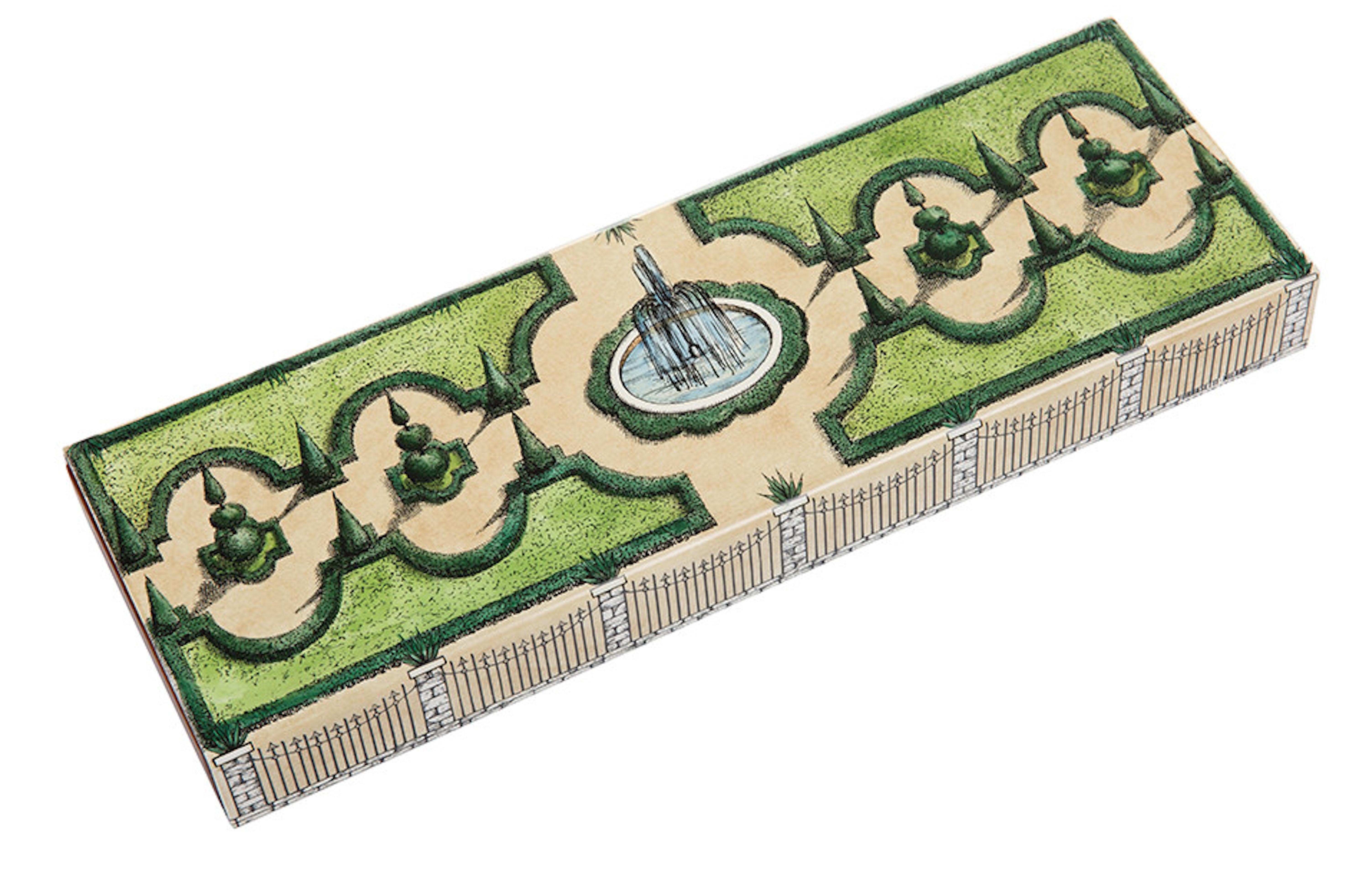 Giardino all'Italiana Box, by Fornasetti, slide opens at both sides, with an interior tray measuring 11