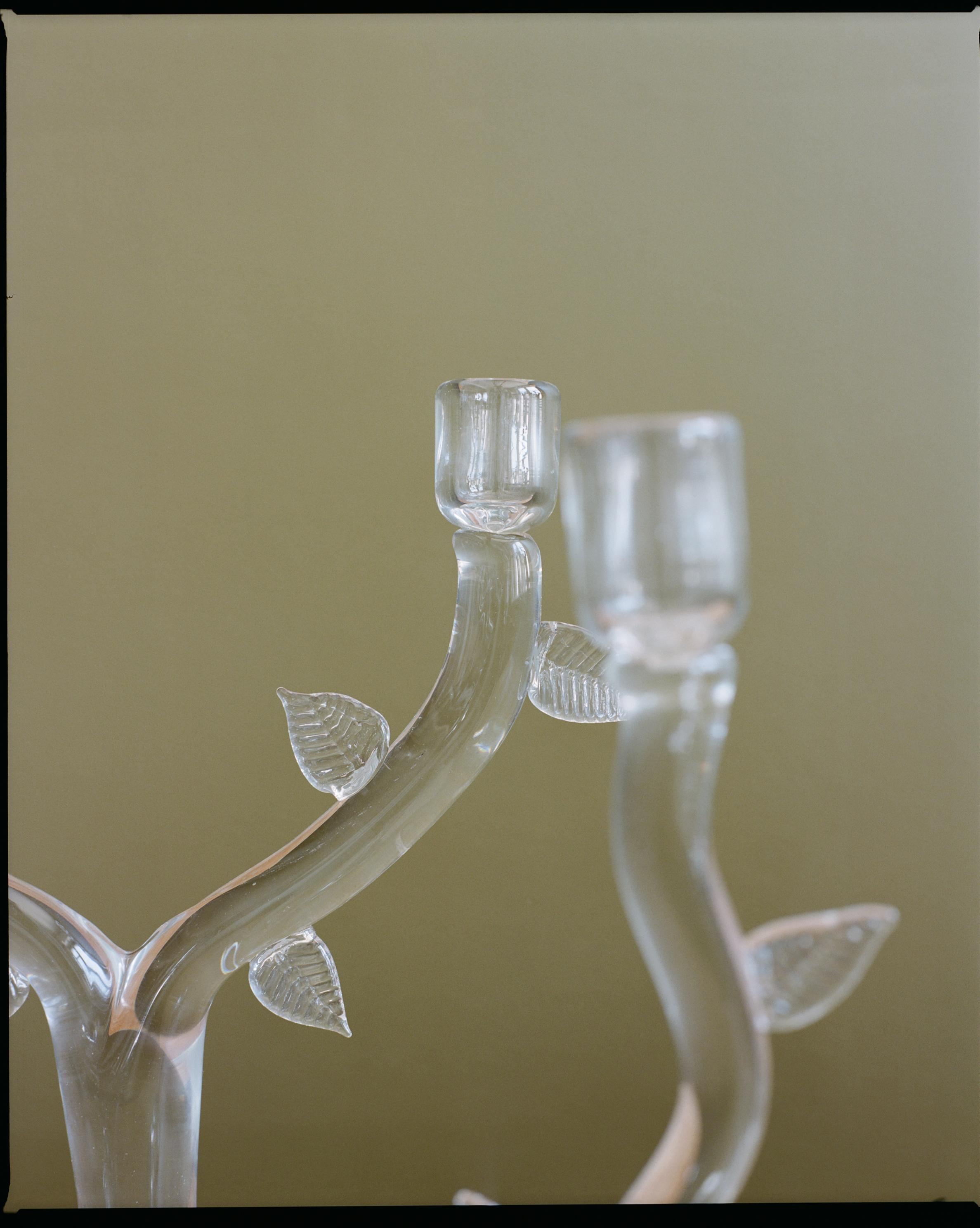 American Giardino Hand Sculpted Glass Branch Taper Candlestick by Sophie Lou Jacobsen For Sale