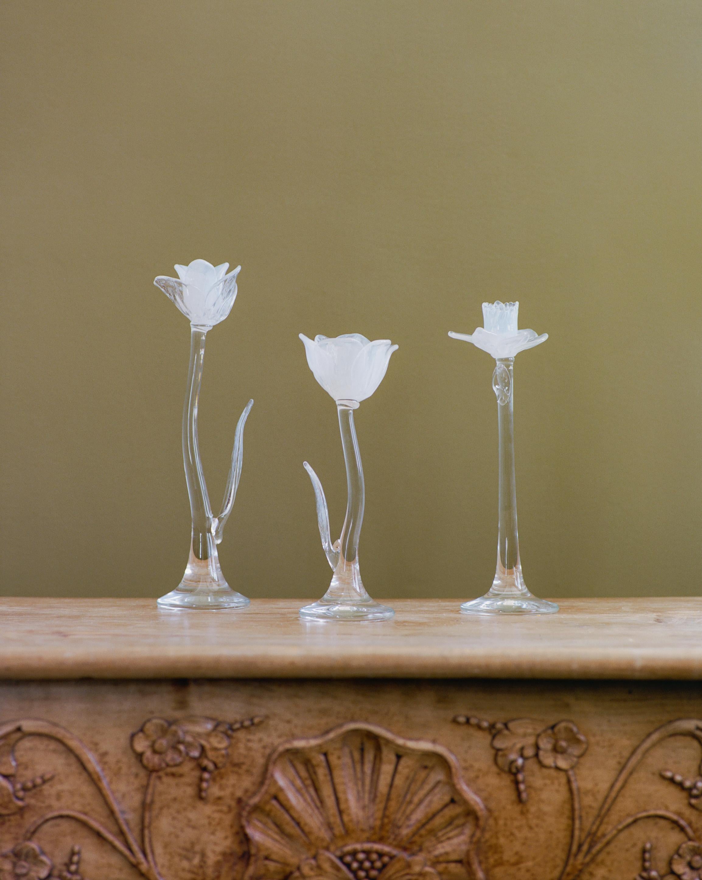 Hand-Crafted Giardino Hand Sculpted Glass Flower Candlesticks by Sophie Lou Jacobsen For Sale