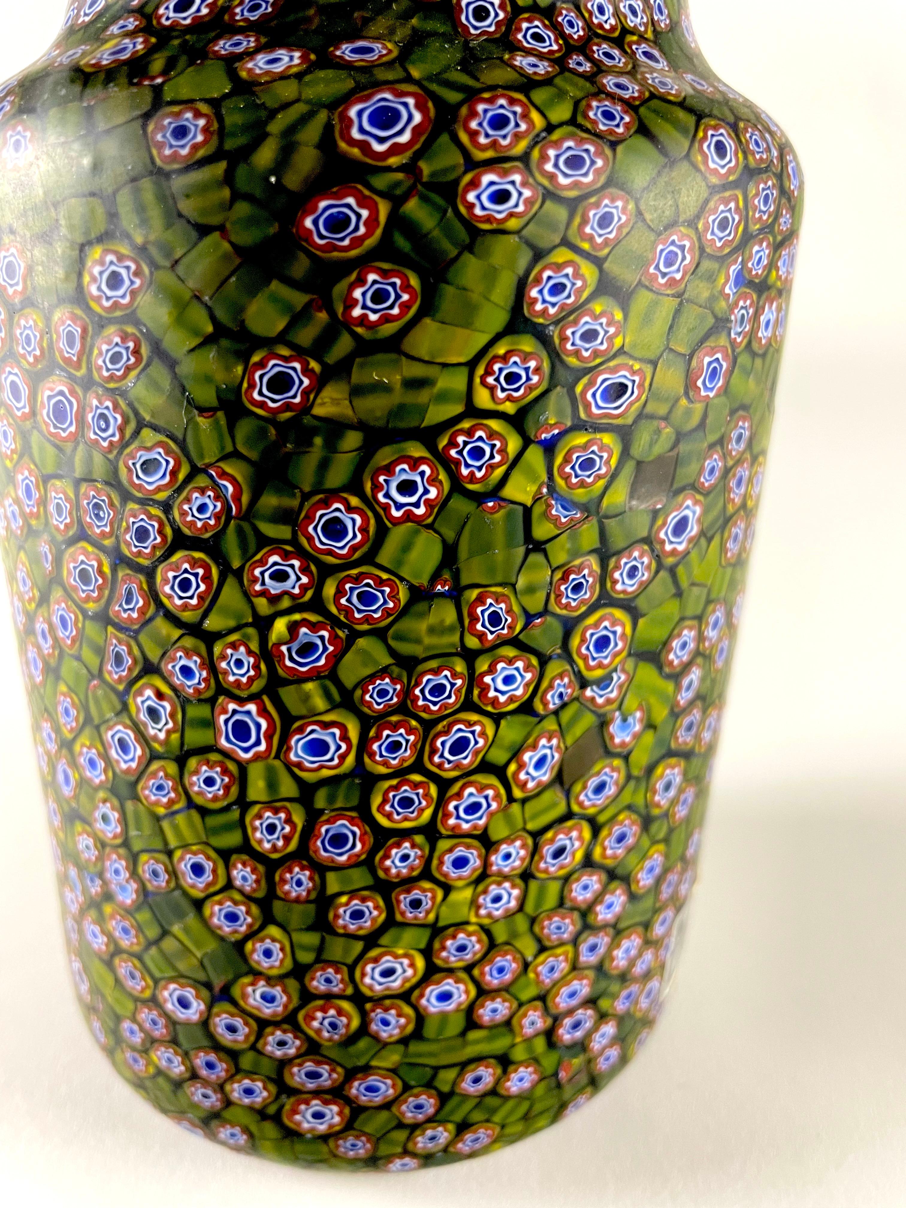 GIARDINO vase by Fratelli Toso - rare example made with this peculiar very small murrina millefiori and a special dark green one. This modern and innovative design hails from the 60s and showcases the true craftsmanship that made Fratelli Toso